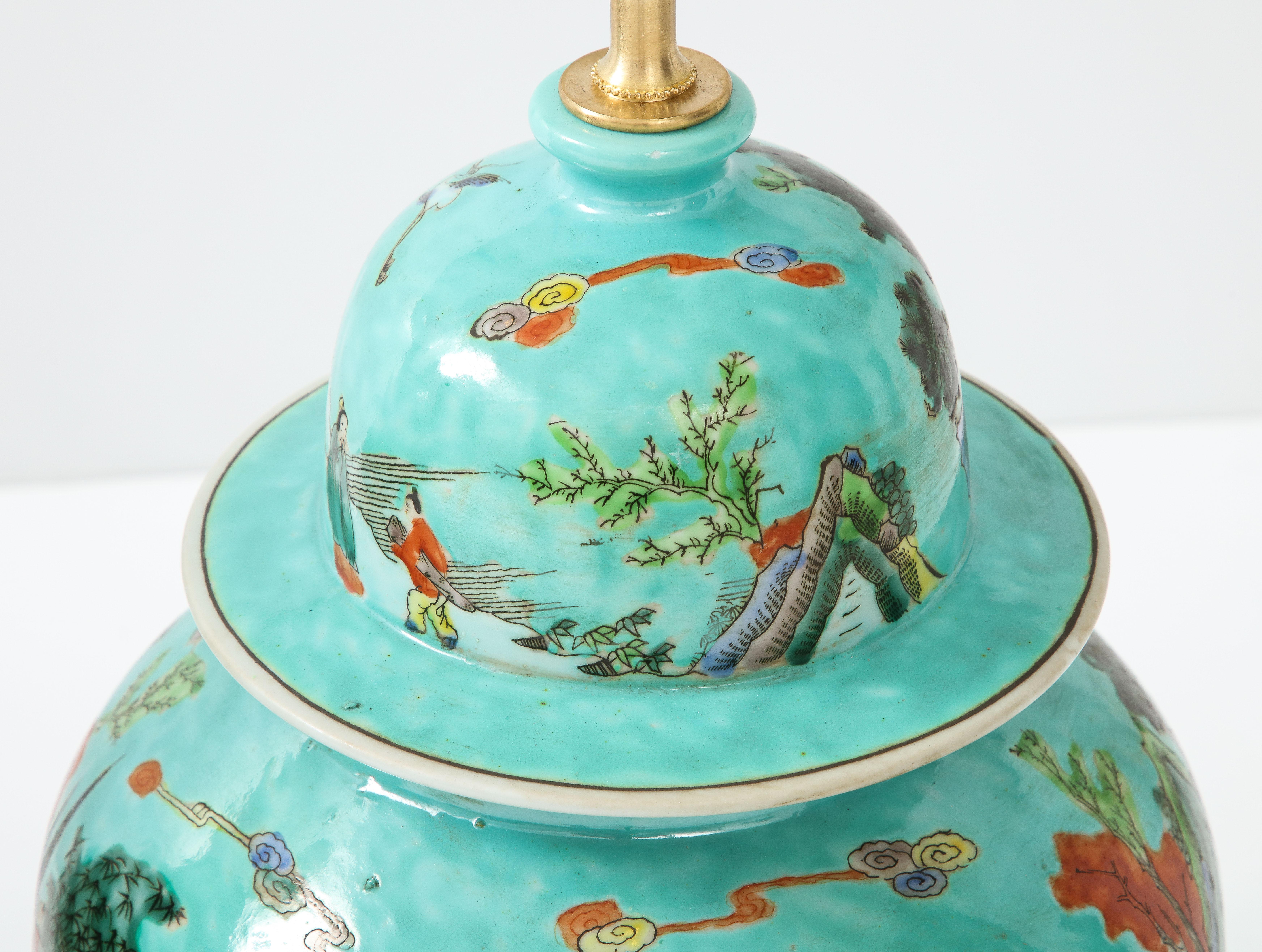 Pair of Turquoise Chinoiserie Lamps In Excellent Condition In New York, NY