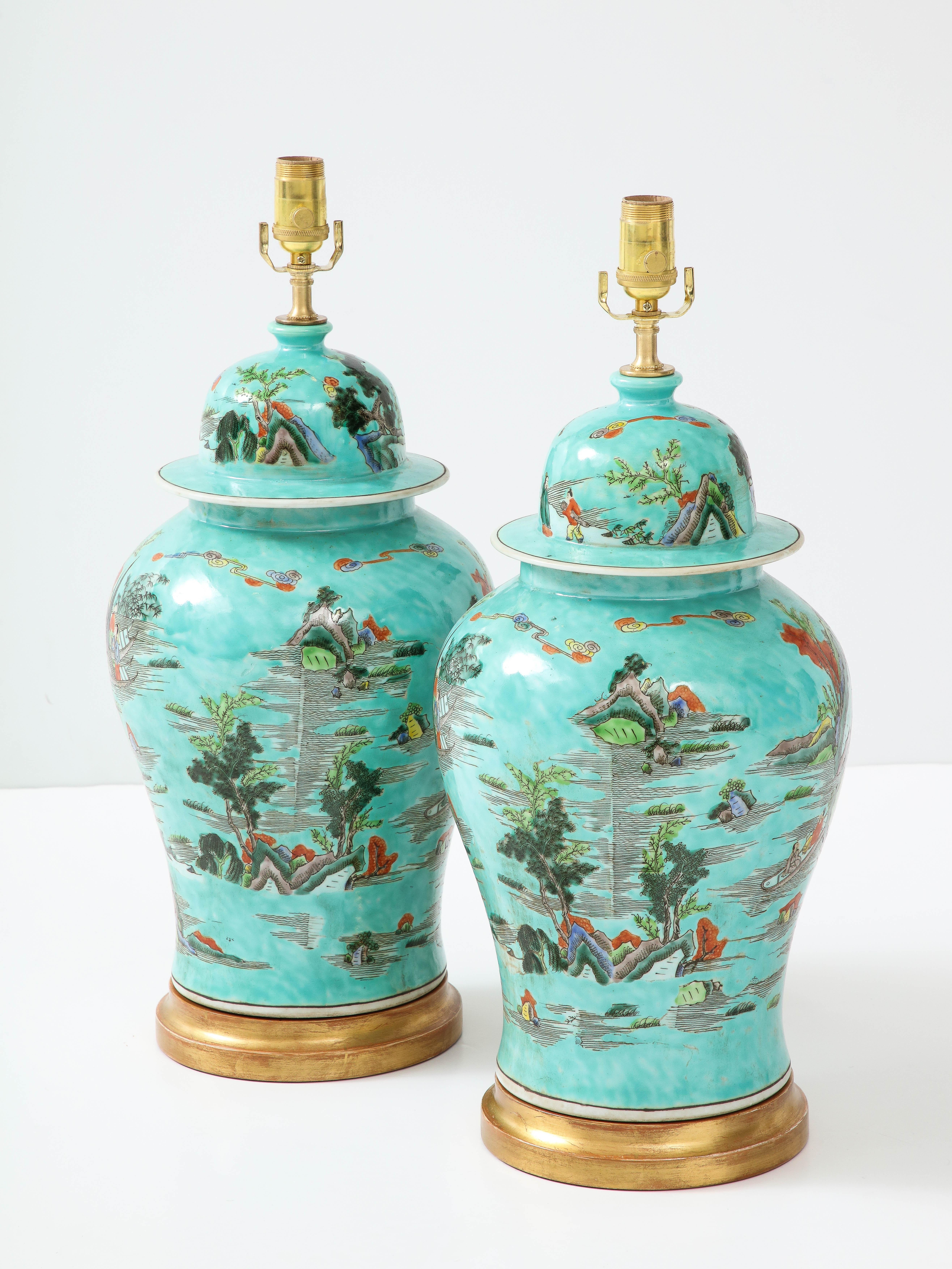 Pair of Turquoise Chinoiserie Lamps 1