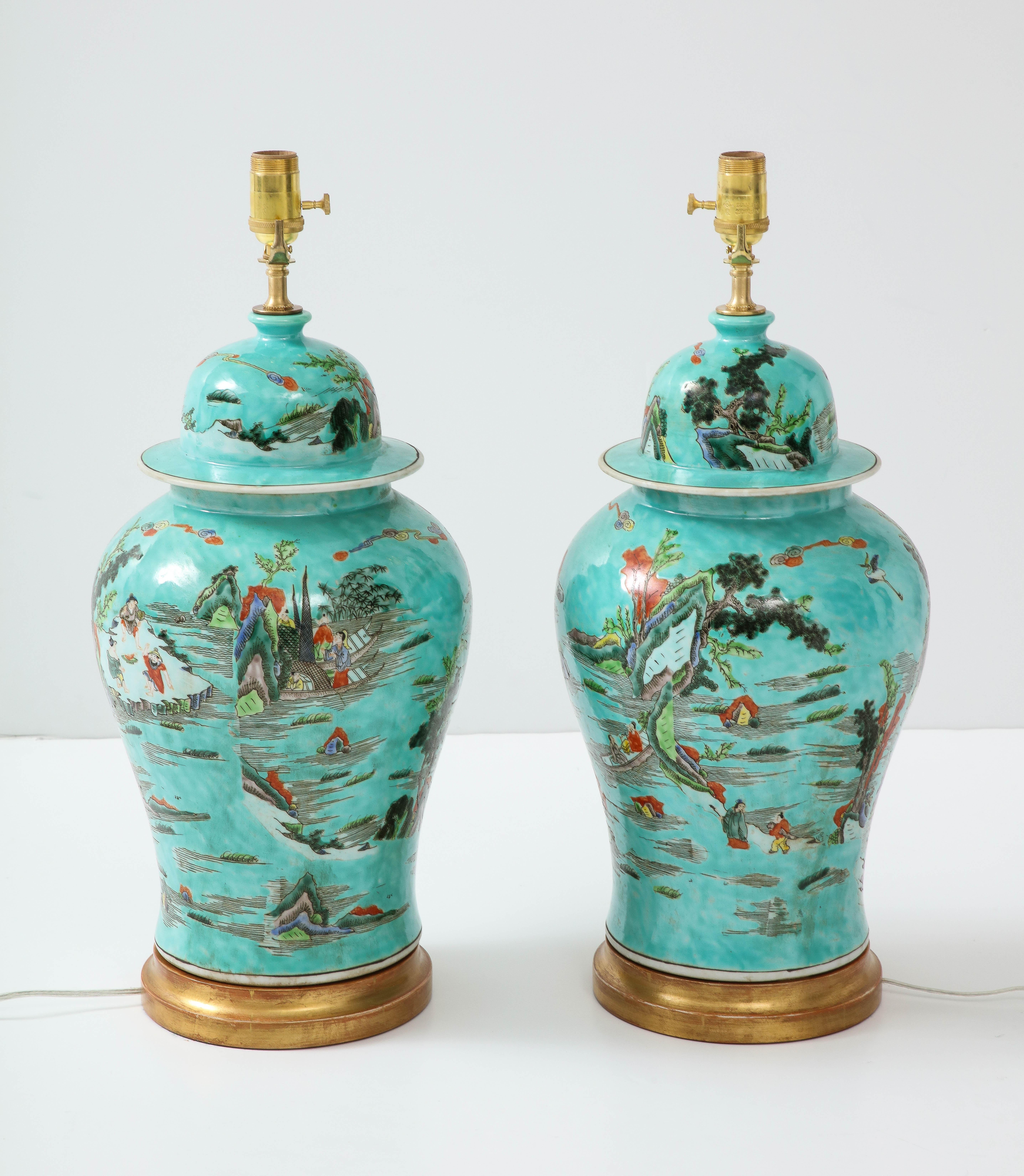 Pair of Turquoise Chinoiserie Lamps 2