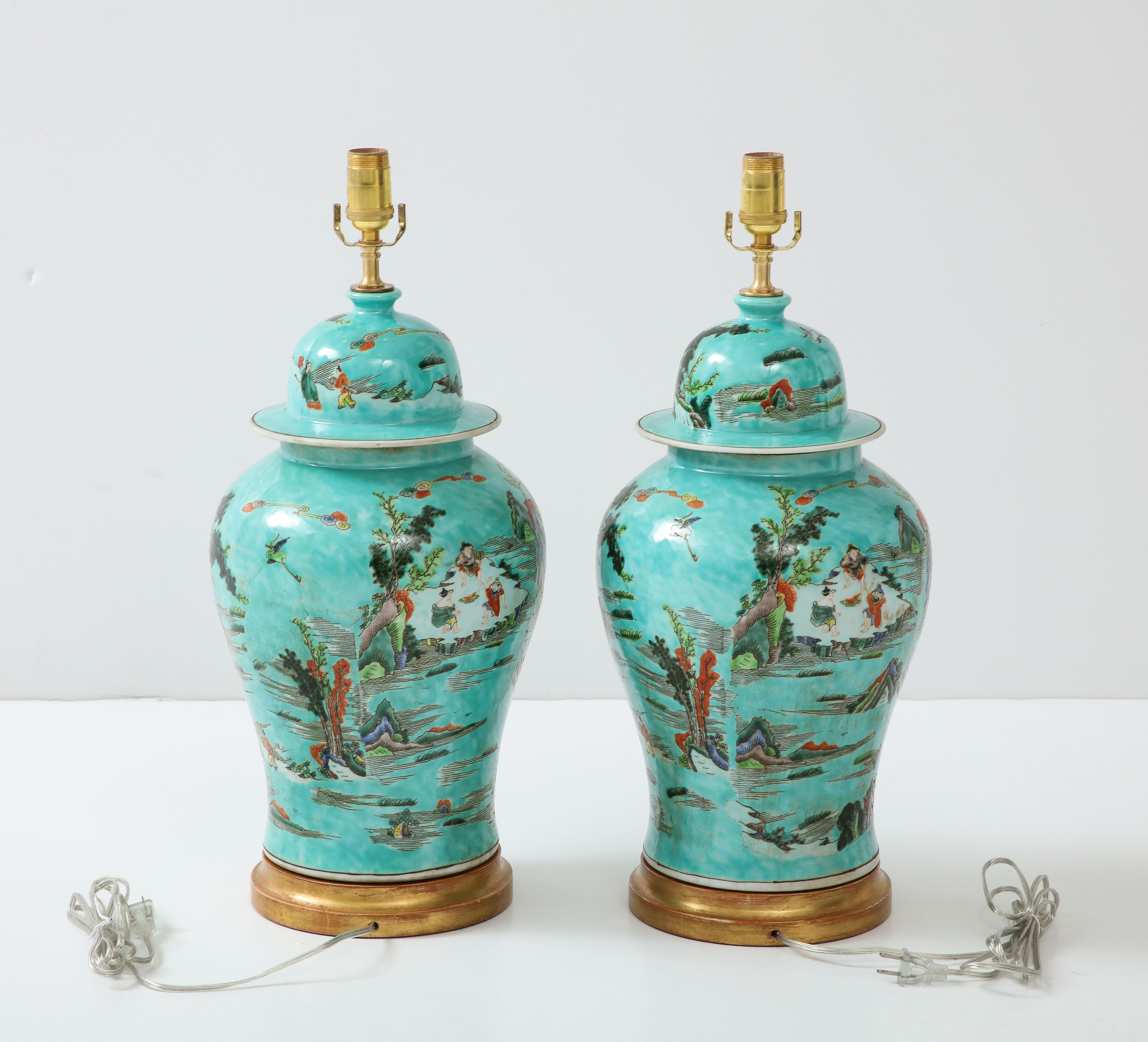 Pair of Turquoise Chinoiserie Lamps 3