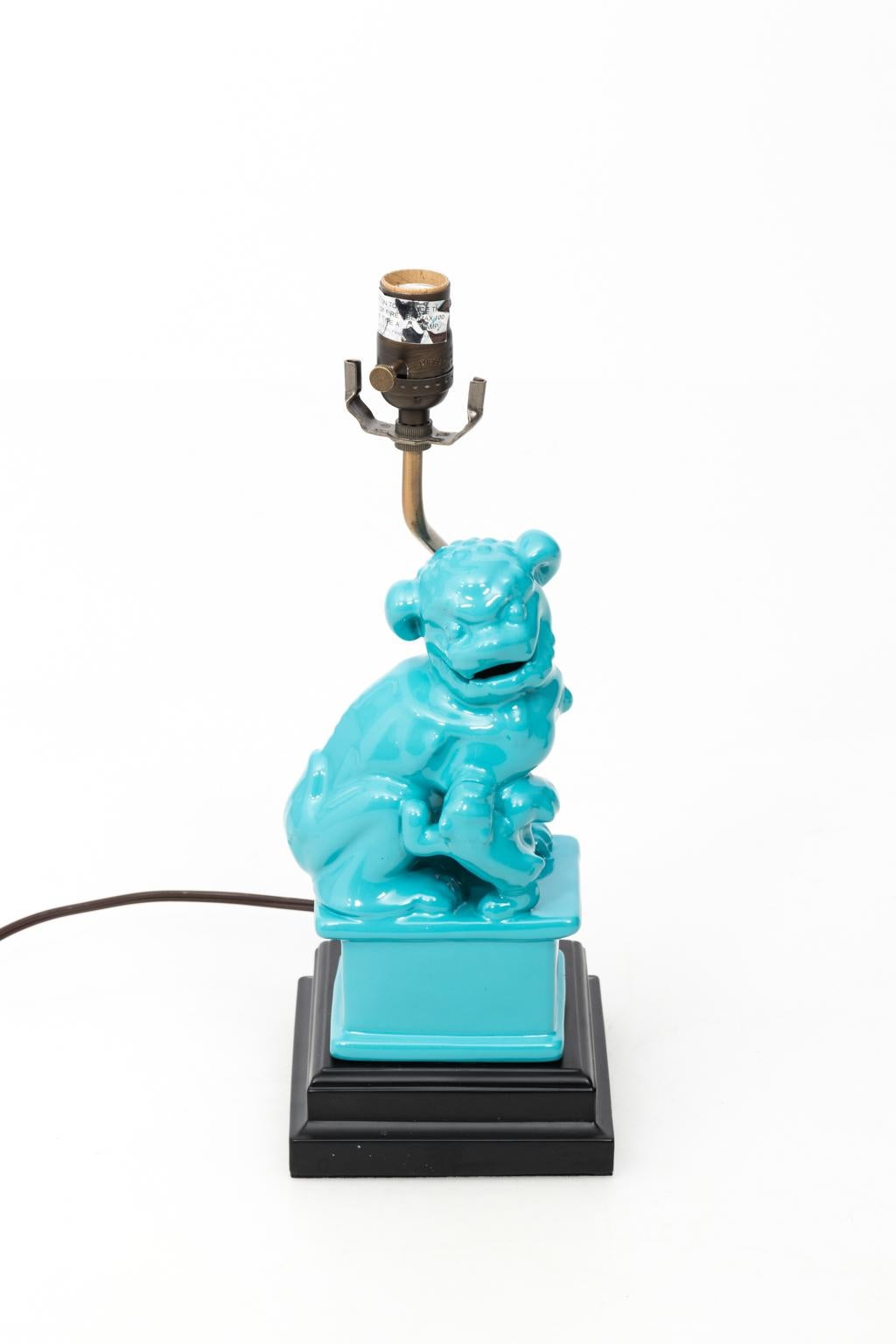 Hollywood Regency Pair of Turquoise Foo Dog Lamps