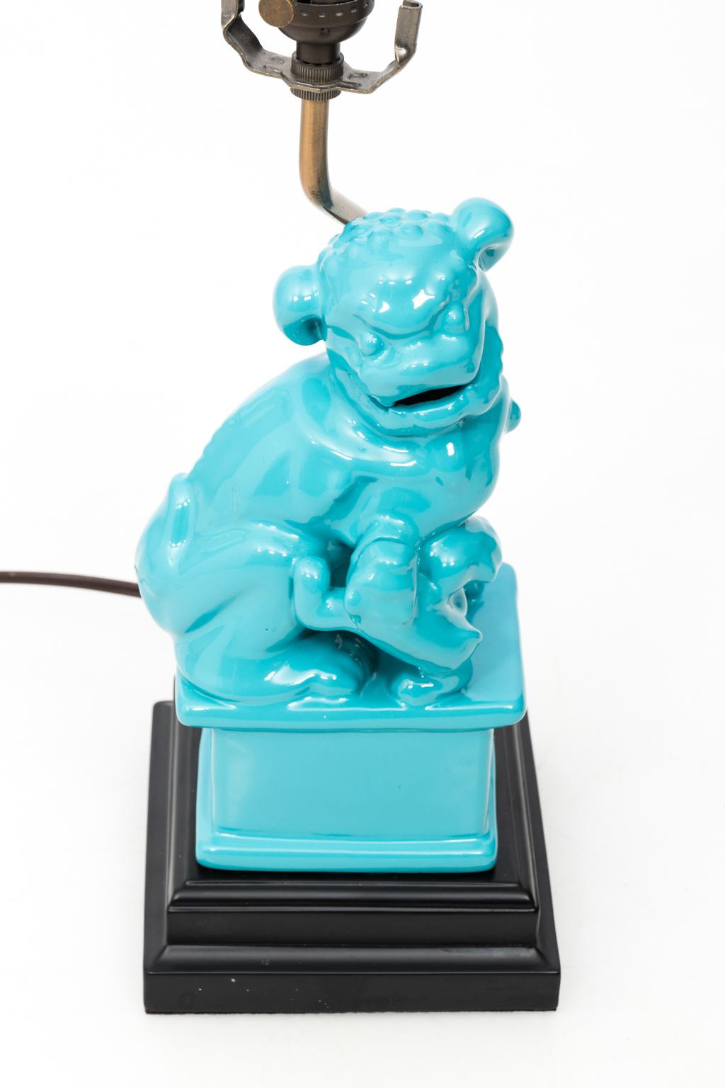 Unknown Pair of Turquoise Foo Dog Lamps