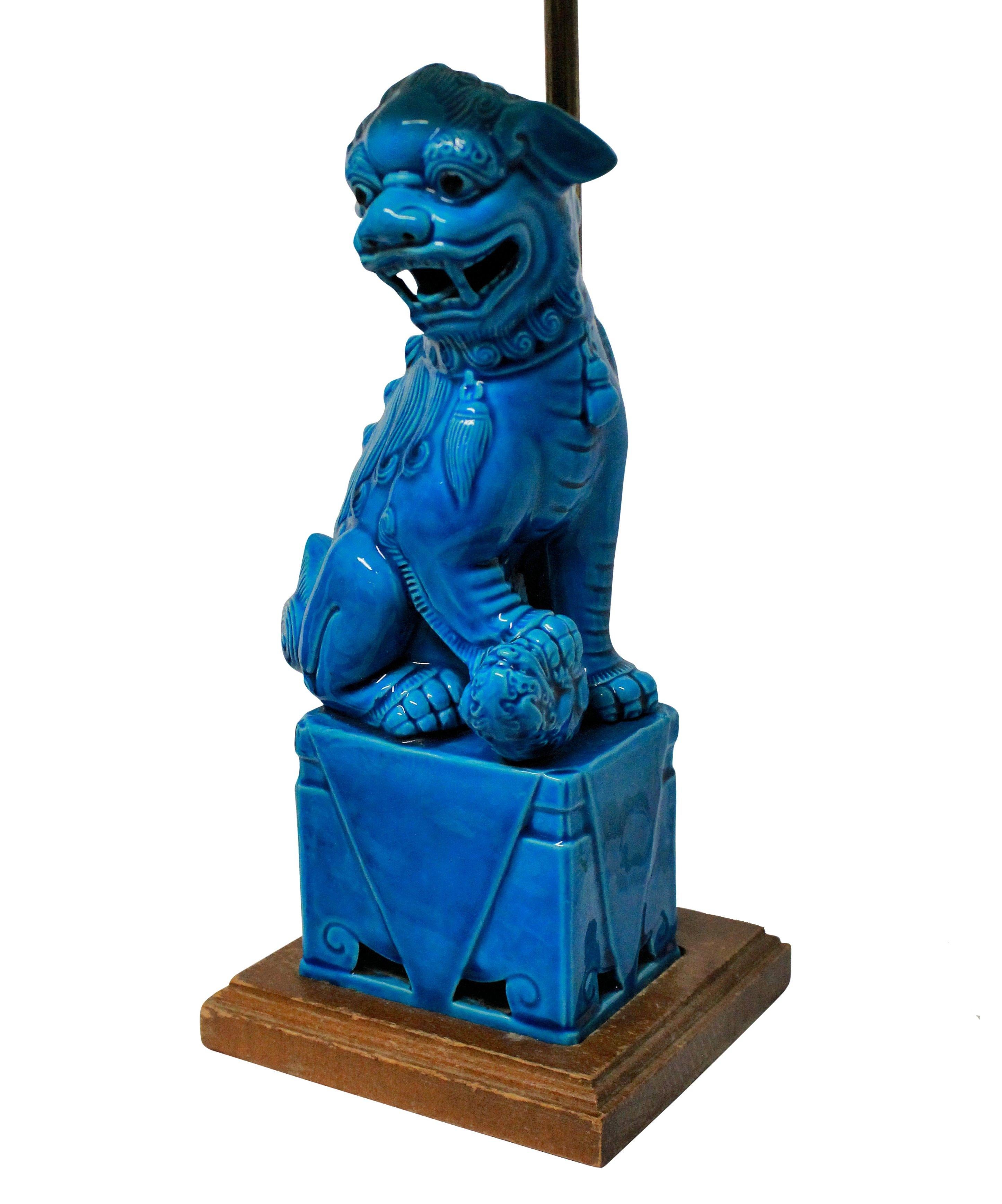 English Pair of Turquoise Foo Dog Lamps