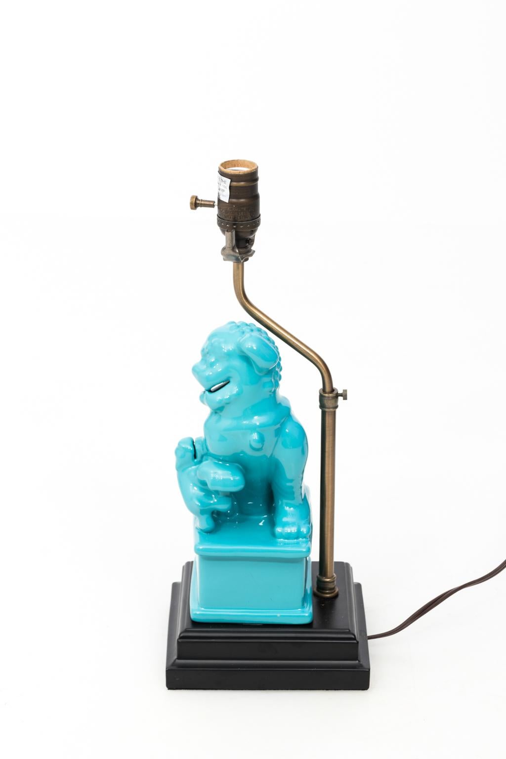 20th Century Pair of Turquoise Foo Dog Lamps