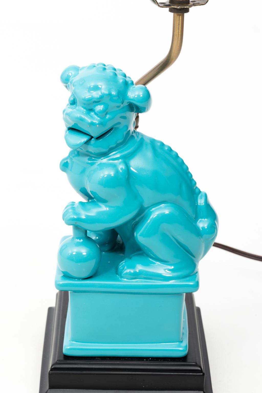 Pair of Turquoise Foo Dog Lamps 1