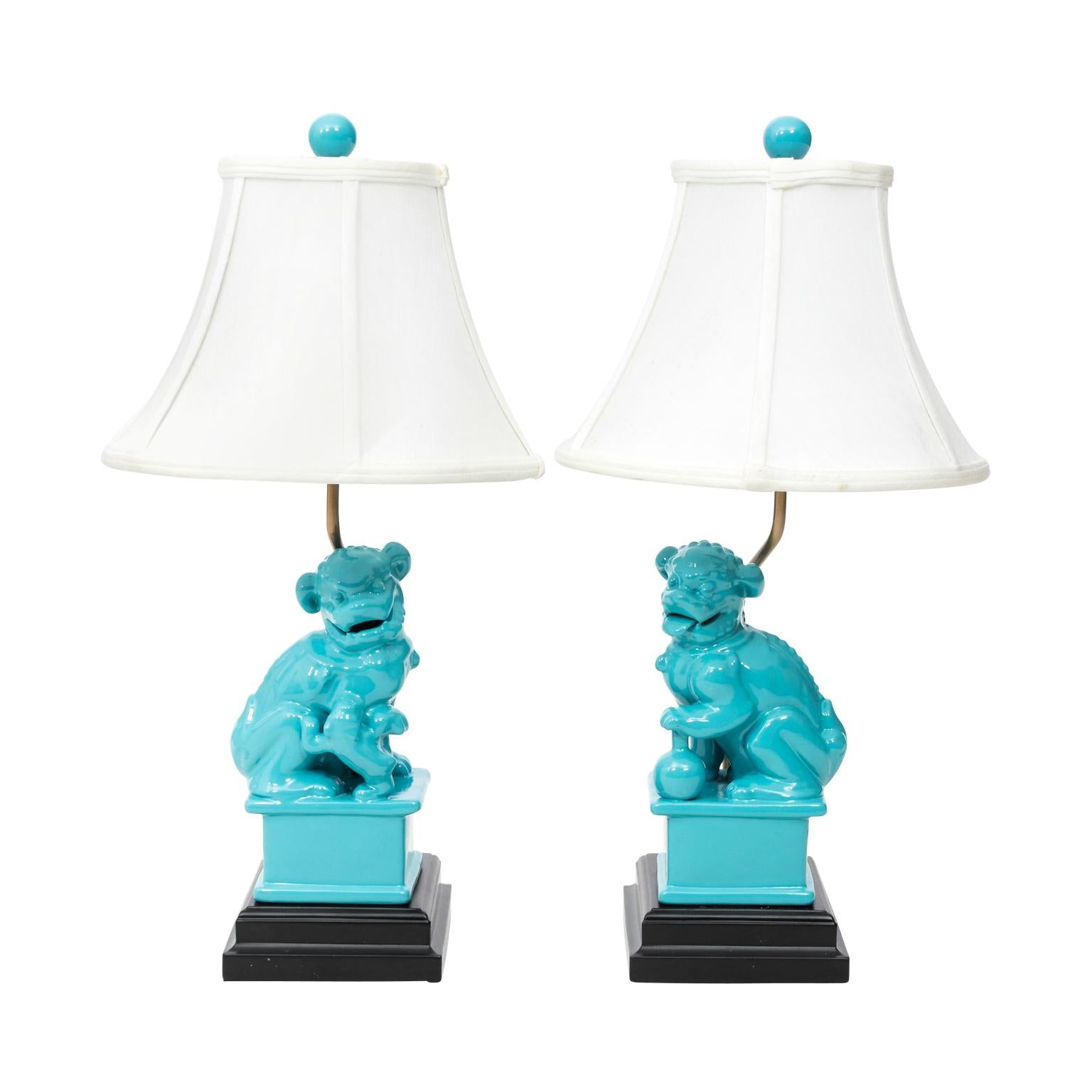 Pair of Turquoise Foo Dog Lamps