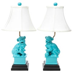 Pair of Turquoise Foo Dog Lamps