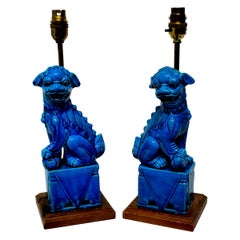 Pair of Turquoise Foo Dog Lamps