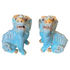 Antique Pair of Turquoise Foo Dogs