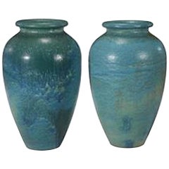 Pair of Turquoise Galloway Jars Three Feet Tall