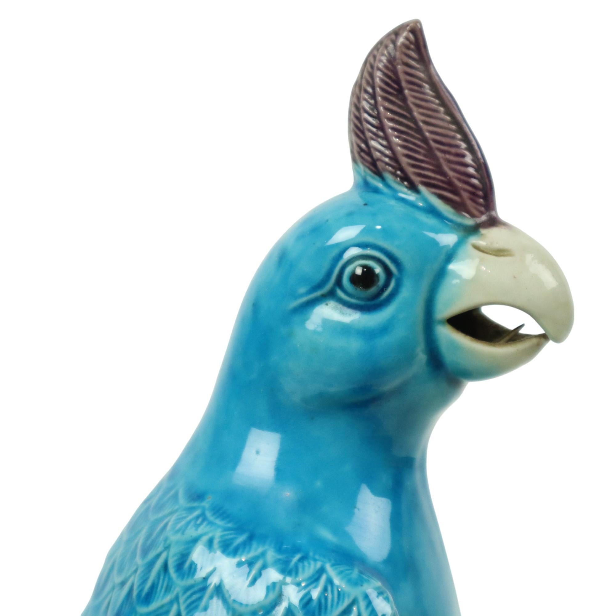 Pair of Turquoise Glazed Parrots Chinese Porcelain 30cm For Sale 5