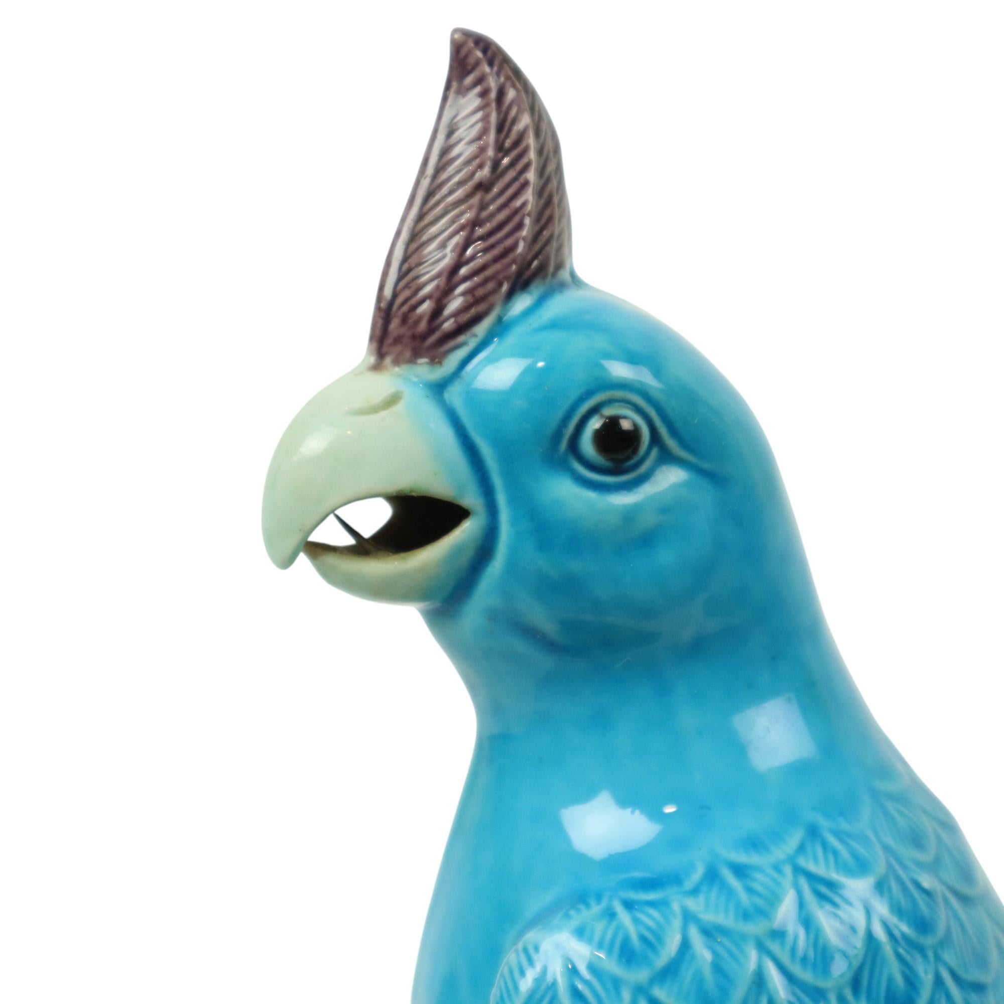 Pair of Turquoise Glazed Parrots Chinese Porcelain 30cm For Sale 6