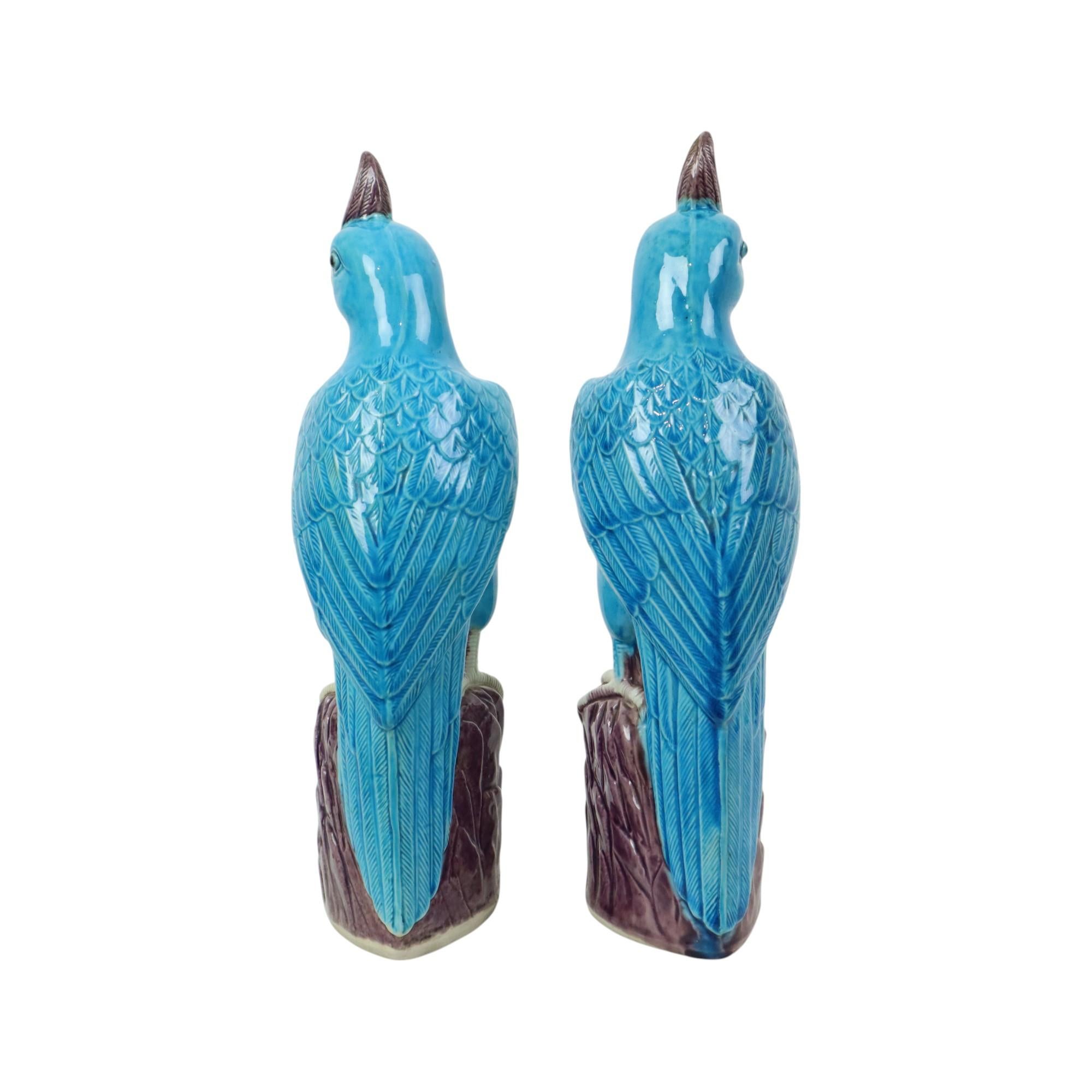 Pair of Turquoise Glazed Parrots Chinese Porcelain 30cm For Sale 1
