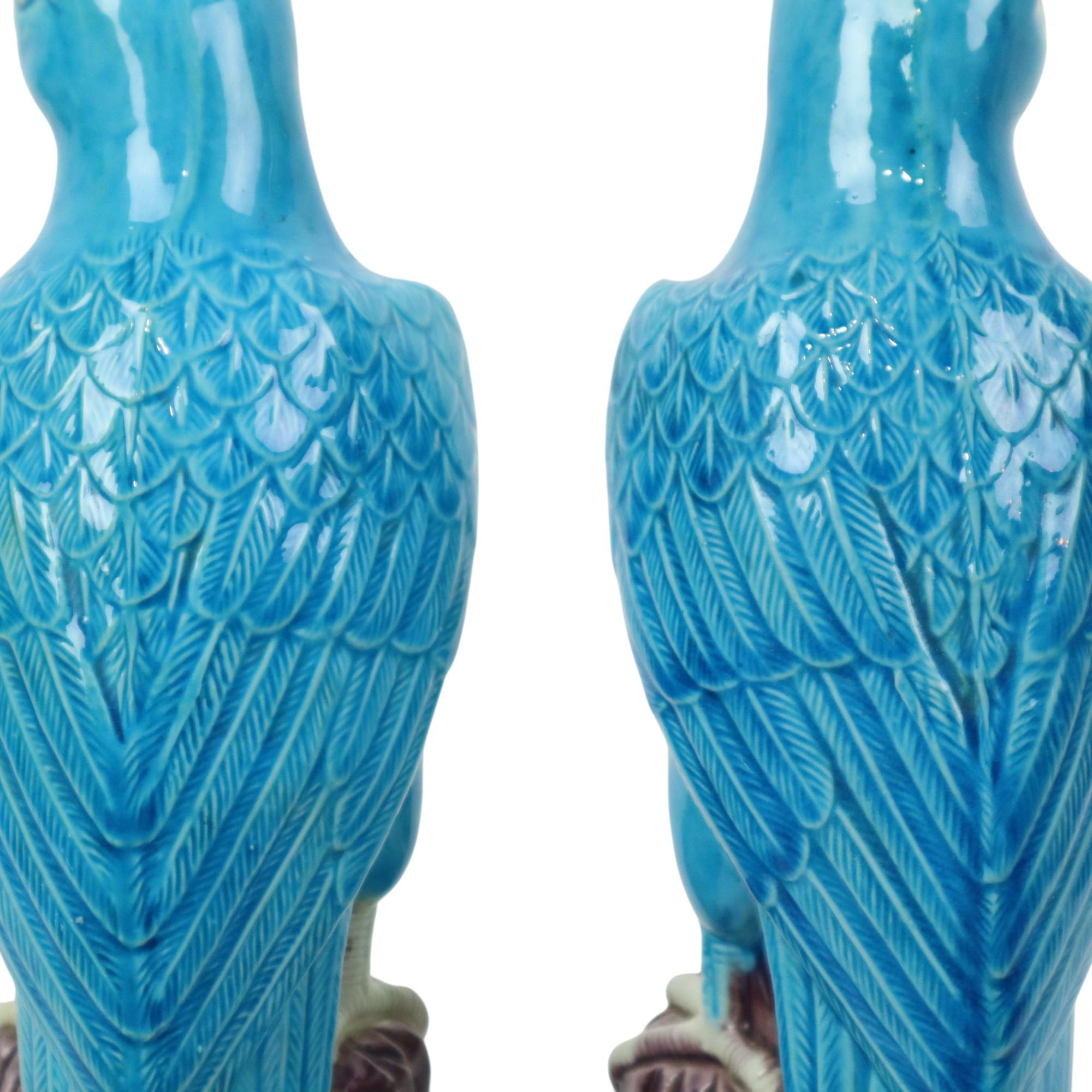 Pair of Turquoise Glazed Parrots Chinese Porcelain 30cm For Sale 2