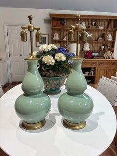 Pair of turquoise gourd shaped lamps by Christopher Spitzmiller