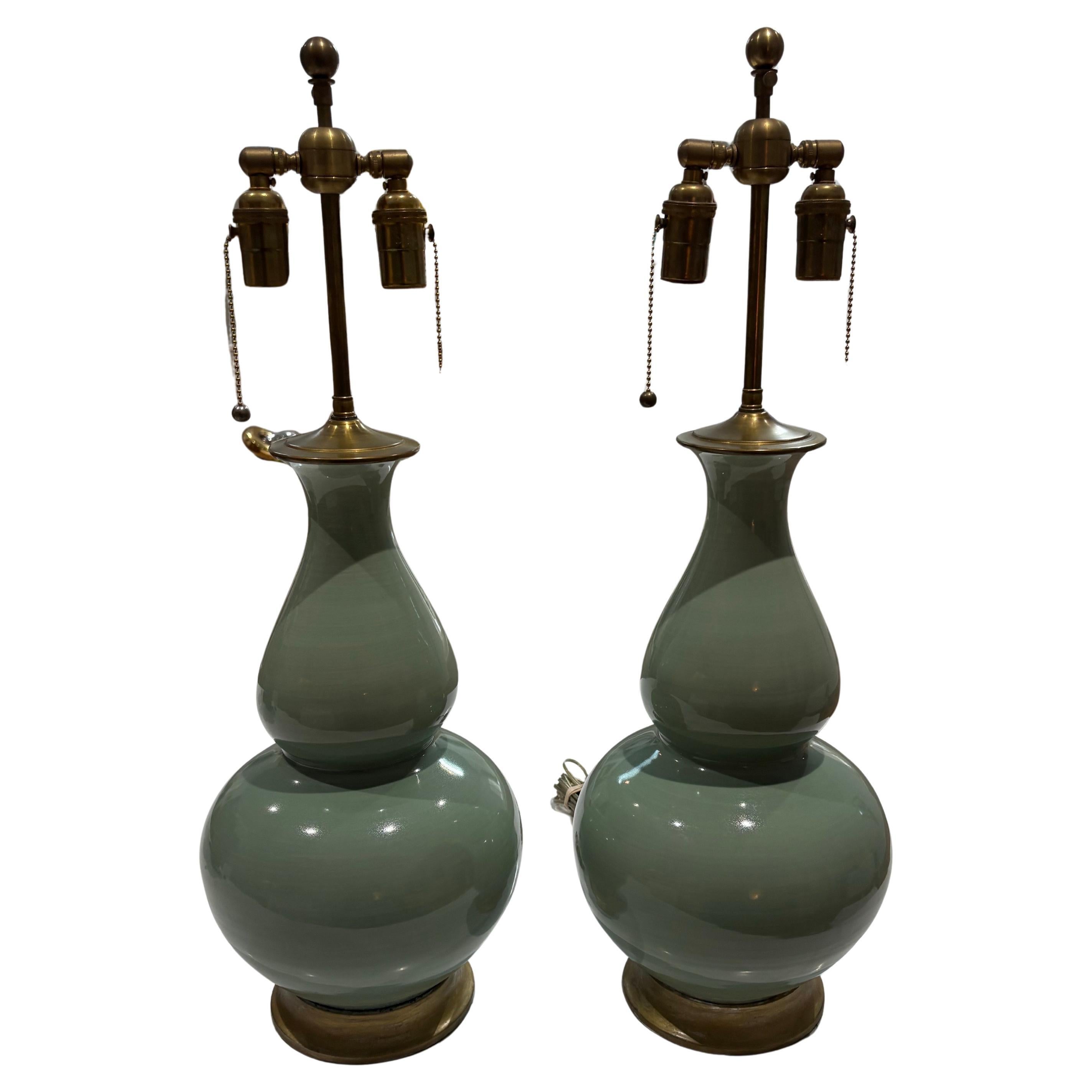 Pair of turquoise gourd shaped lamps by Christopher Spitzmiller For Sale