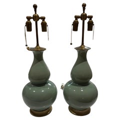 Pair of turquoise gourd shaped lamps by Christopher Spitzmiller