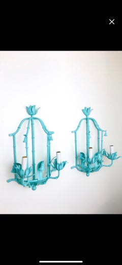 Pair Of Italian Two Arm Faux Bamboo Pagoda Sconces