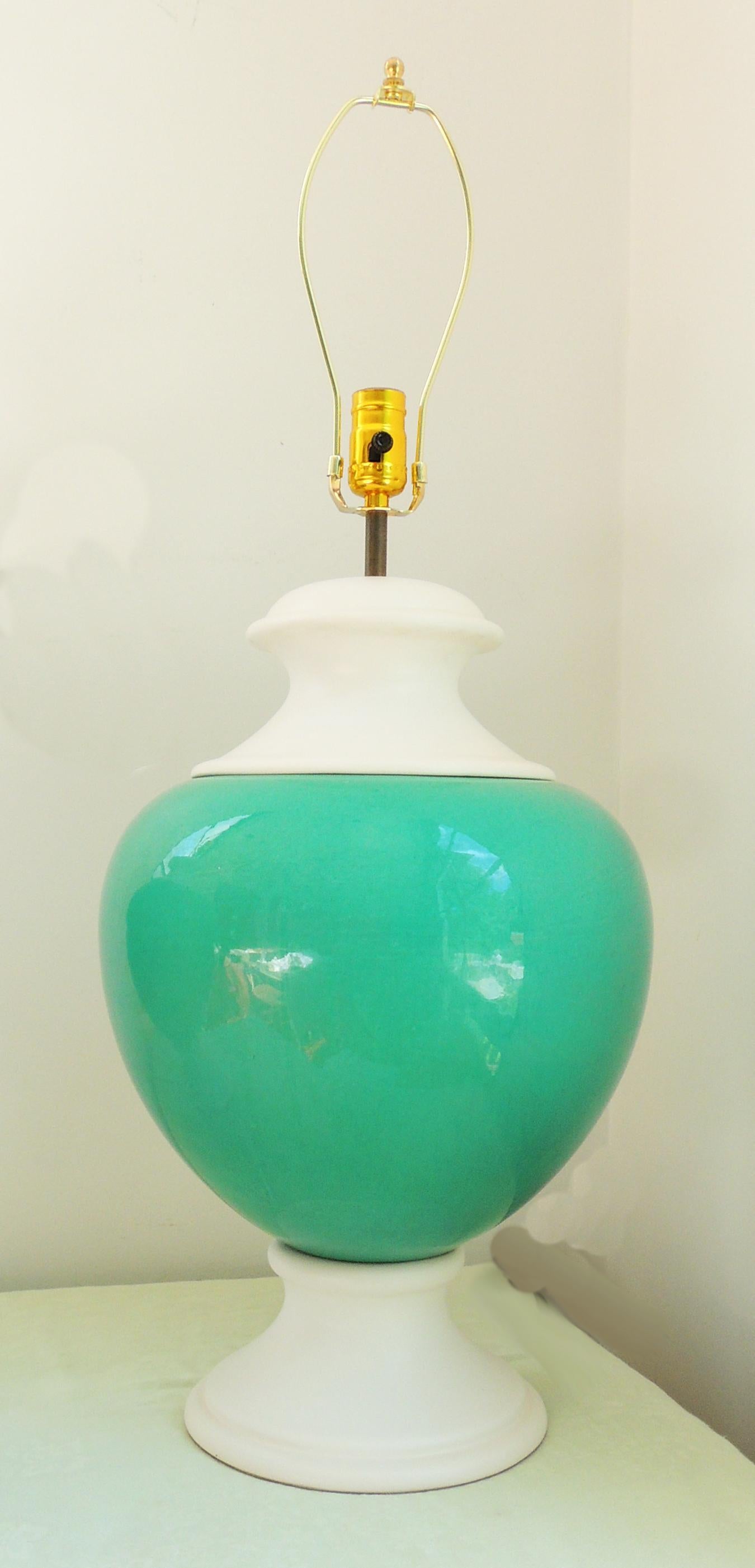 Mid-Century Modern Pair of Turquoise Italian Lamps For Sale