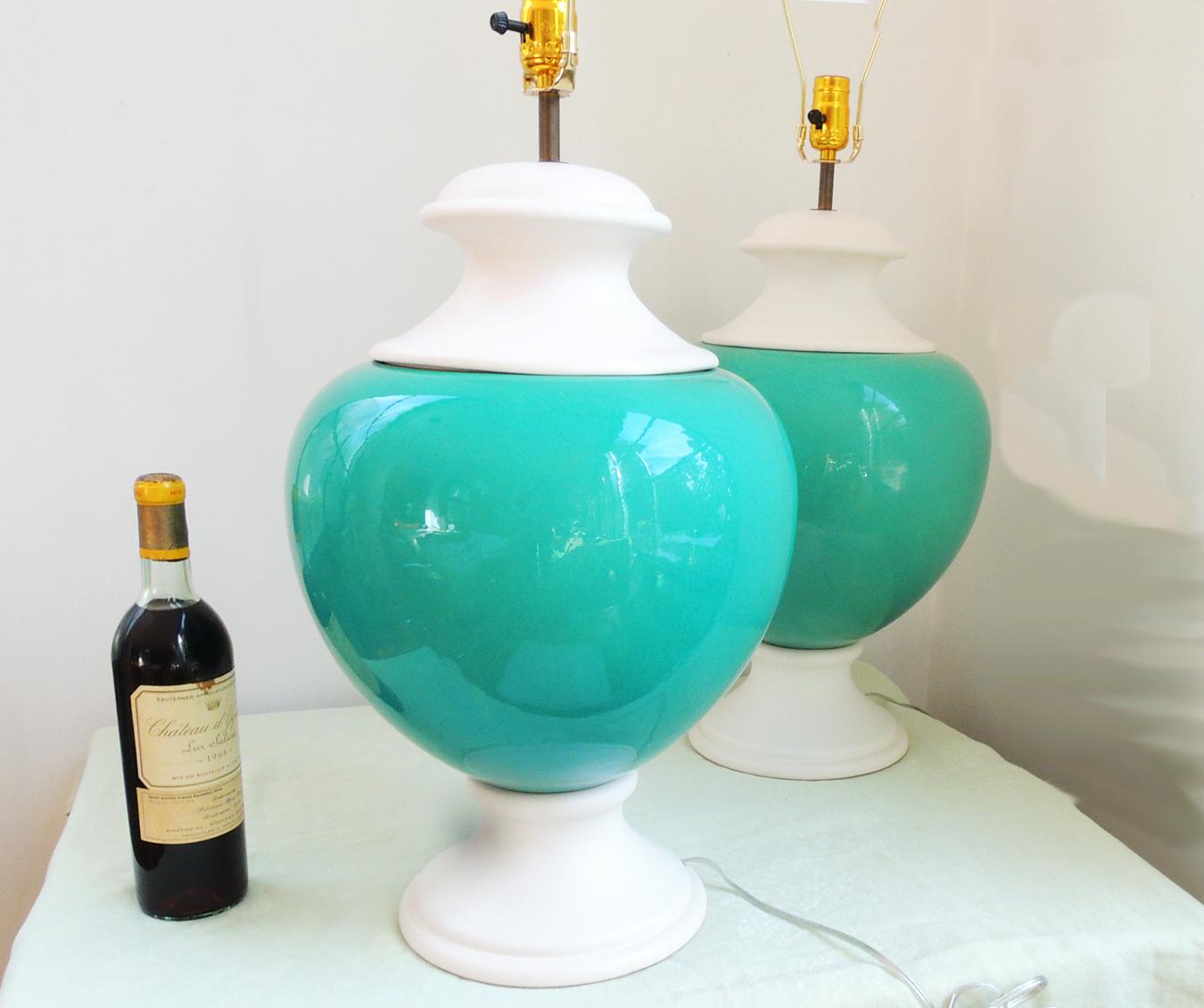 Pair of Turquoise Italian Lamps In Good Condition For Sale In Washington, DC