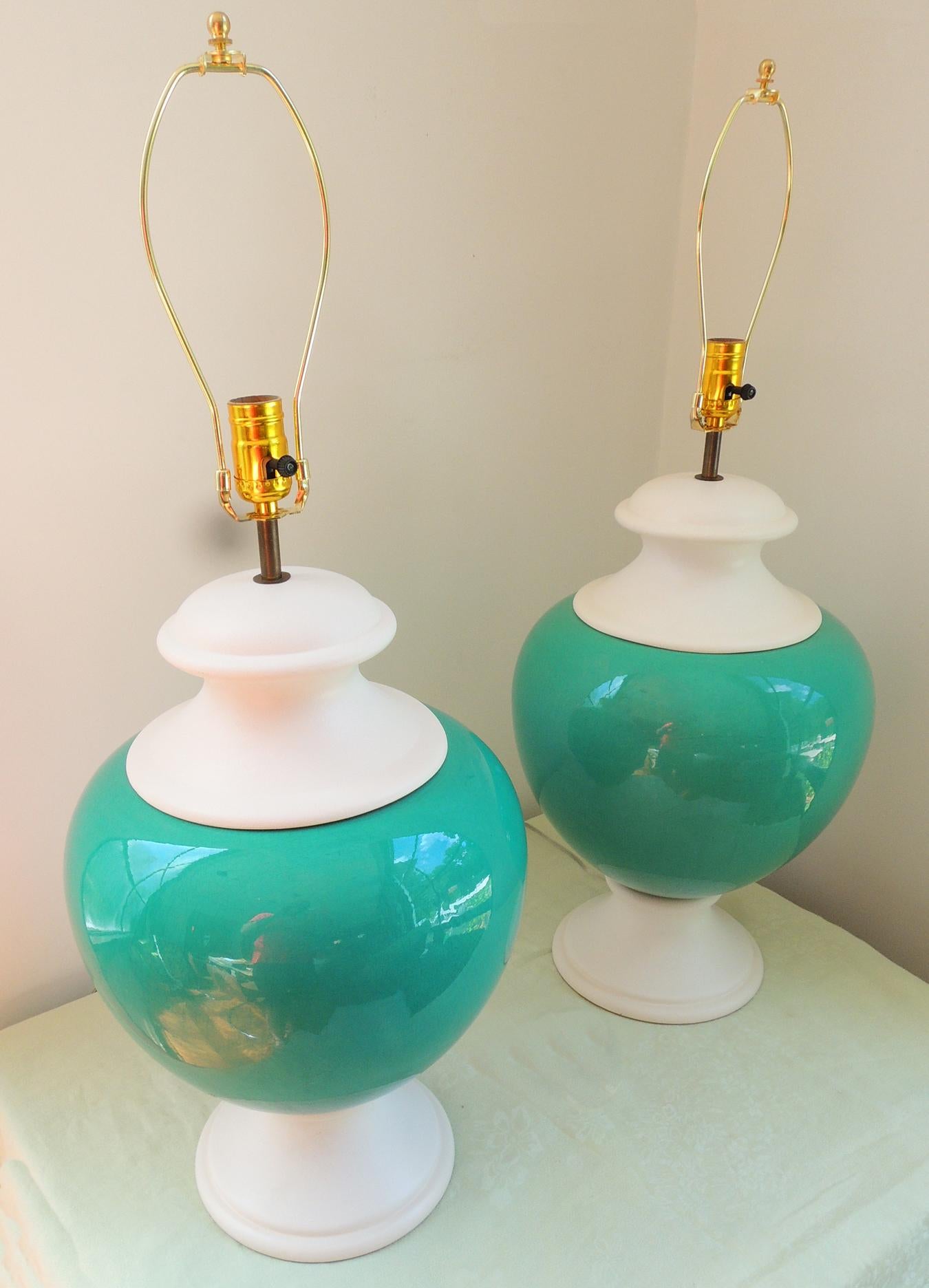 Ceramic Pair of Turquoise Italian Lamps For Sale