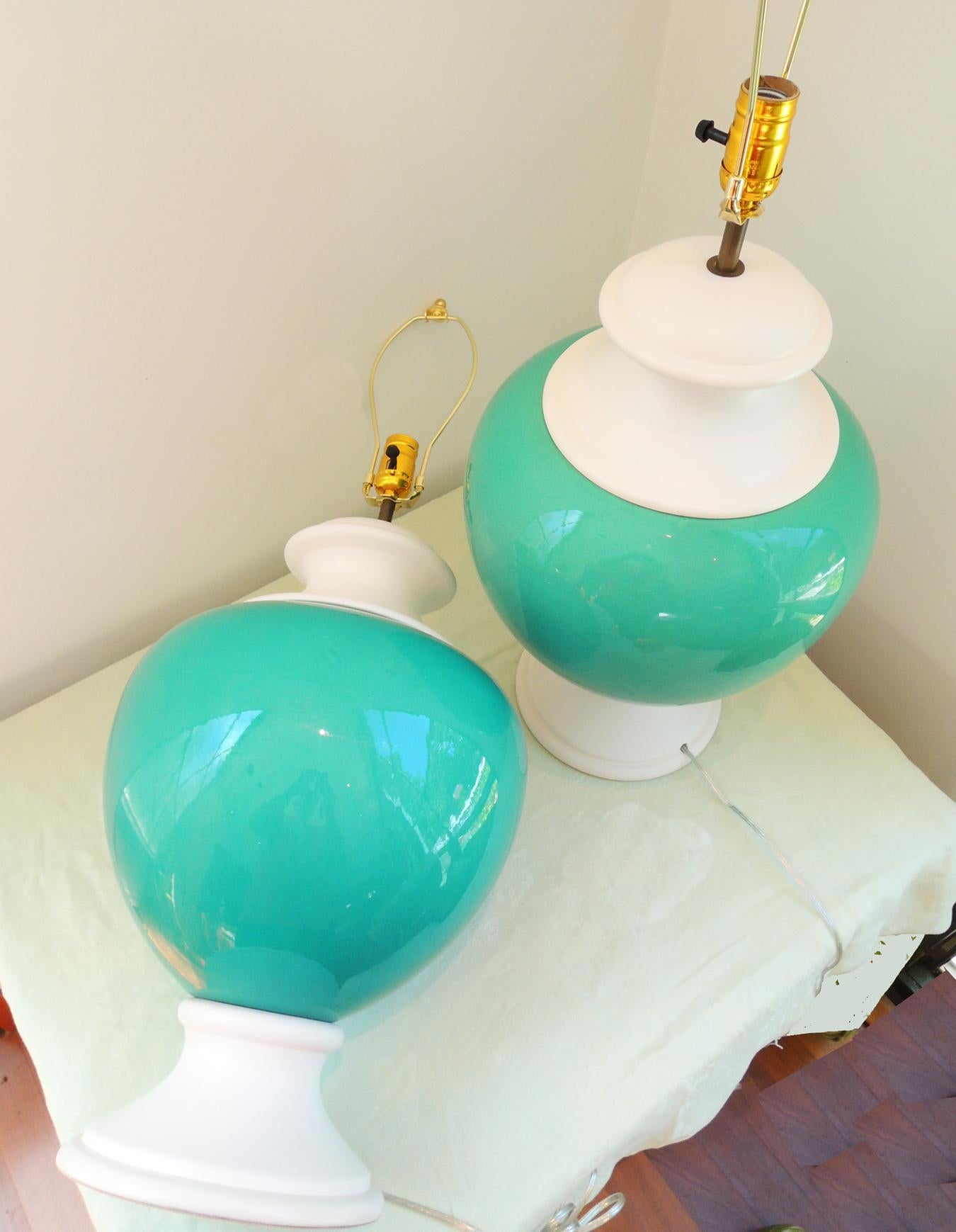 Pair of Turquoise Italian Lamps For Sale 1