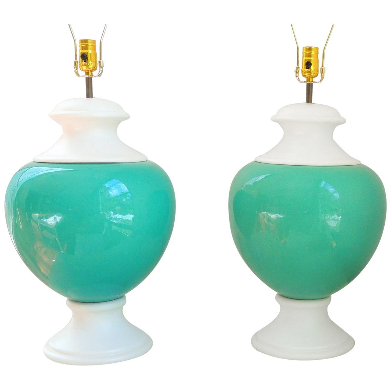 Pair of Turquoise Italian Lamps For Sale