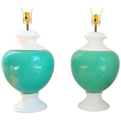 Pair of Turquoise Italian Lamps