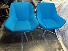 Pair of Turquoise Keilhauer Swivel Lounge Chairs