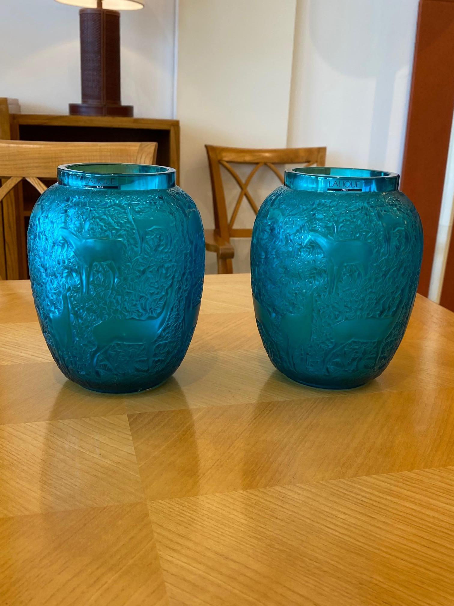 Pair of Turquoise colored glass vase in the 