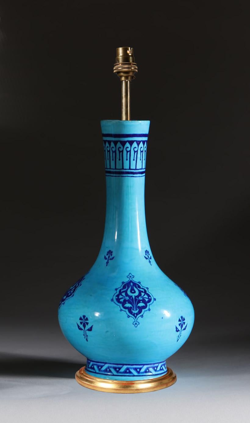 Aesthetic Movement Pair of Turquoise Minton Vases by Christopher Dresser, as Table Lamps