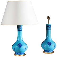 Pair of Turquoise Minton Vases by Christopher Dresser, as Table Lamps