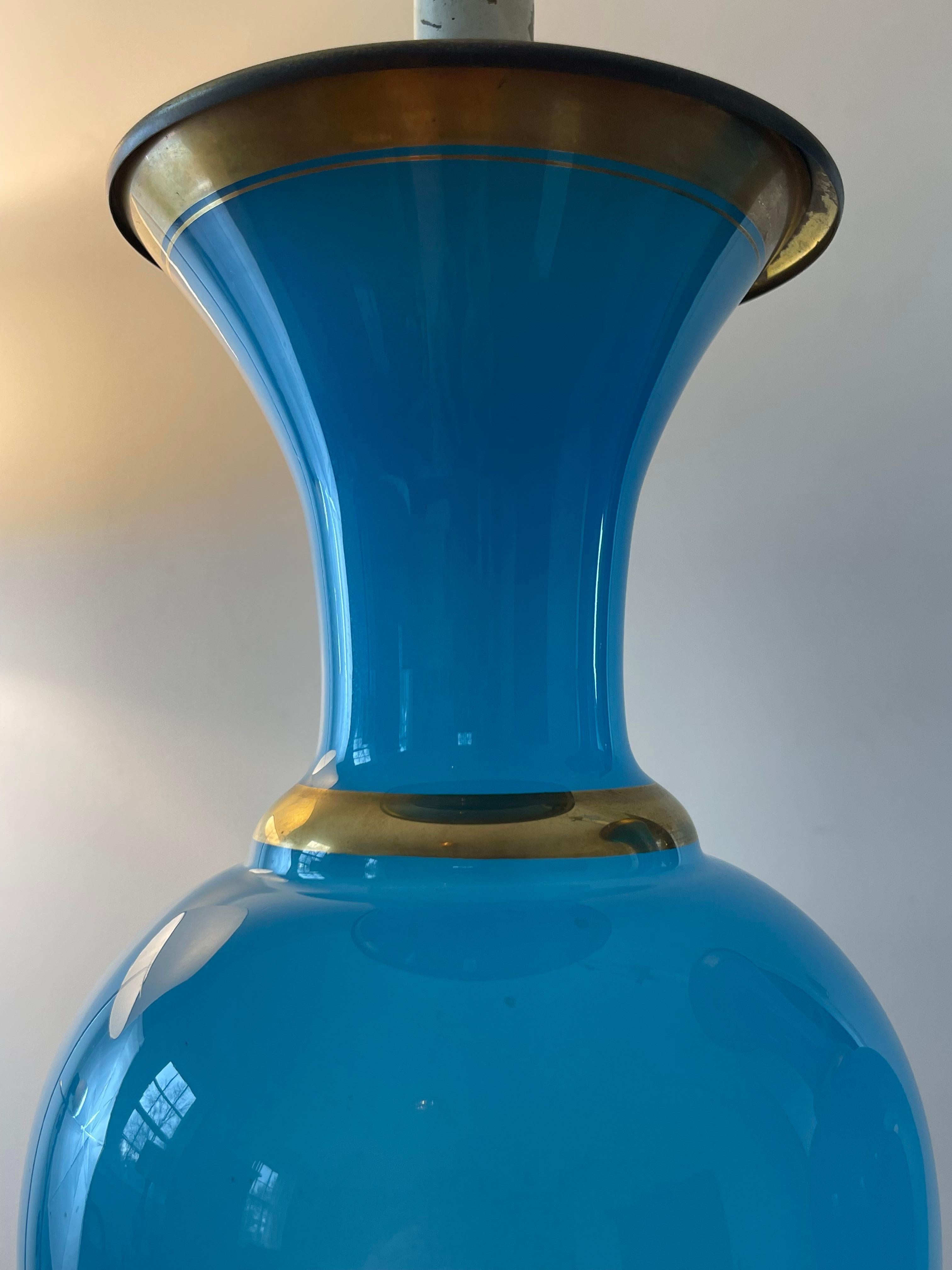 French Pair of Turquoise Opaline Lamps For Sale