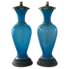 Pair of Turquoise Opaline Lamps