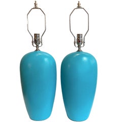 Pair of Turquoise Porcelain Lamps
