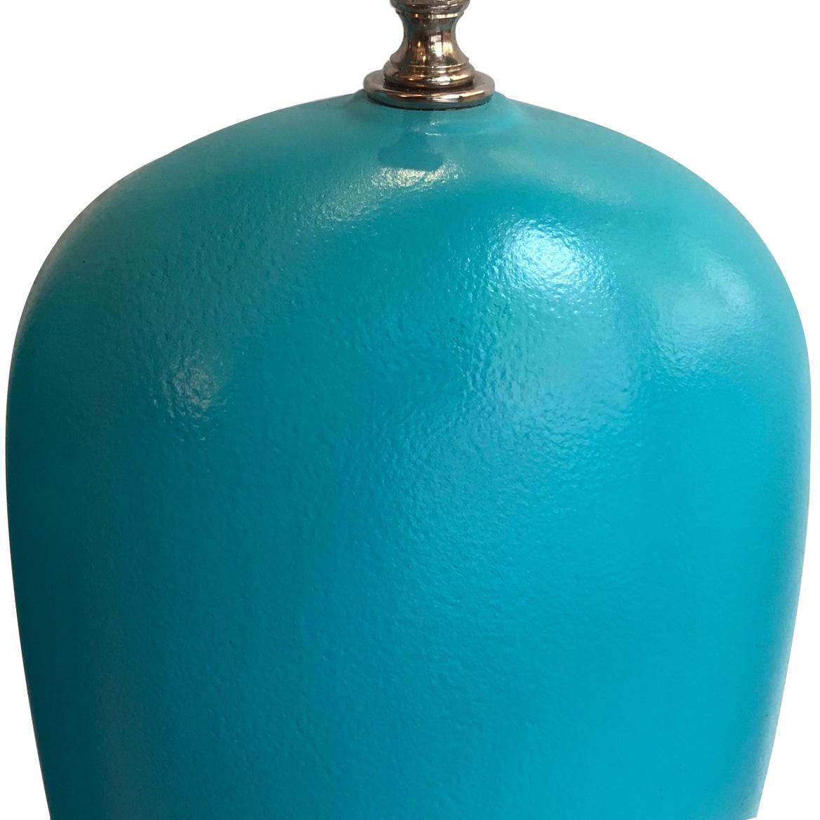 Italian Pair of Turquoise Porcelain Lamps For Sale
