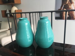 Pair of Art Deco Turquoise Primavera Vases