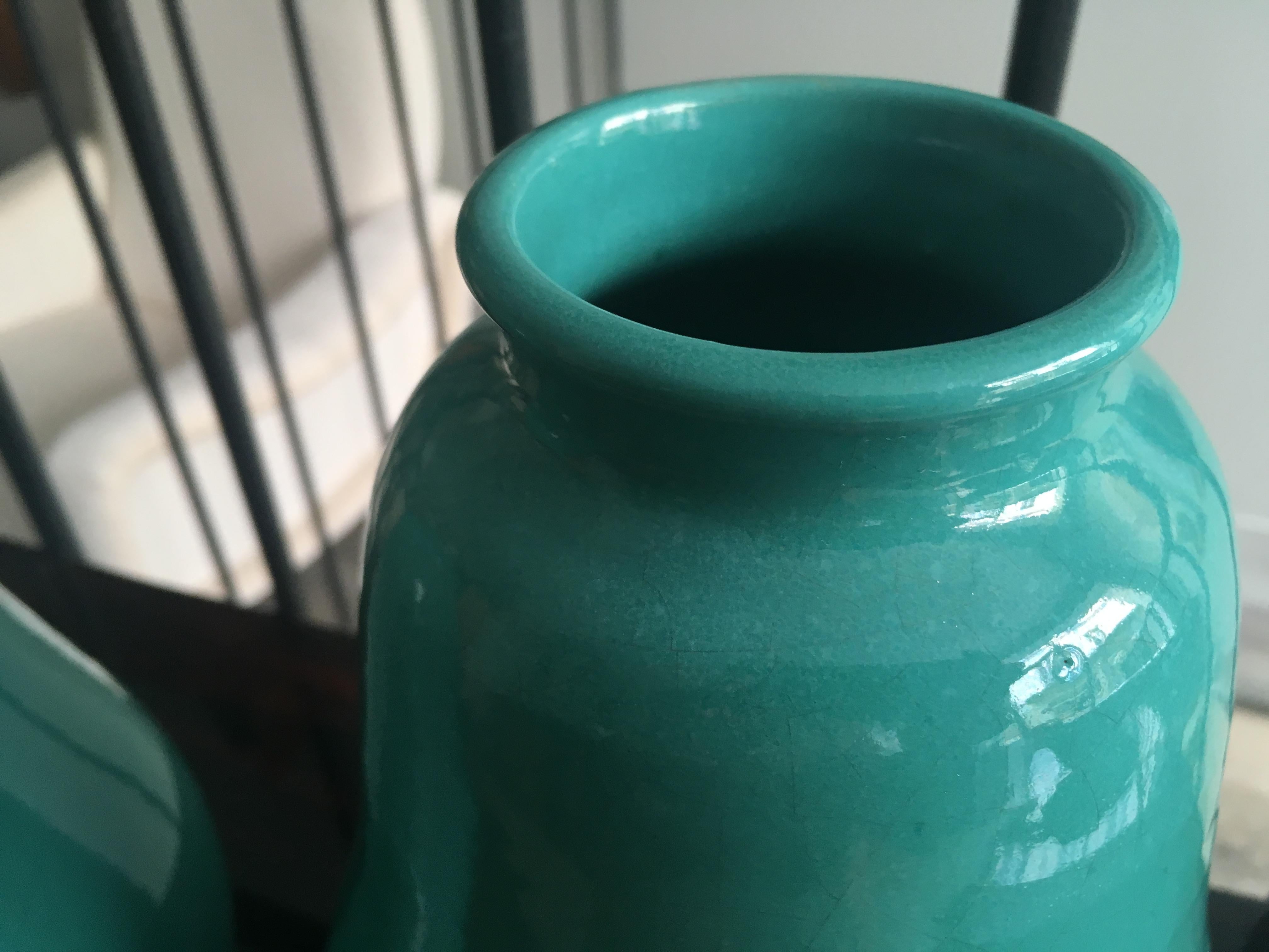 Paire de vases Art Déco Primavera turquoise en vente 2