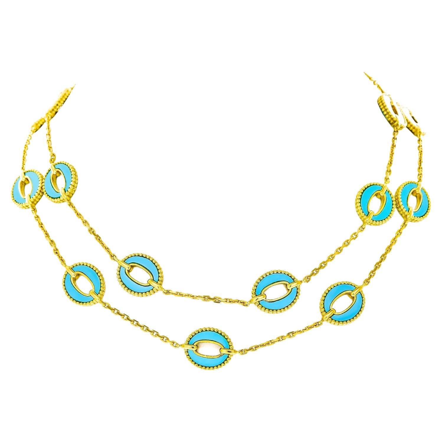 Pair of Turquoise-Set Gold Necklaces