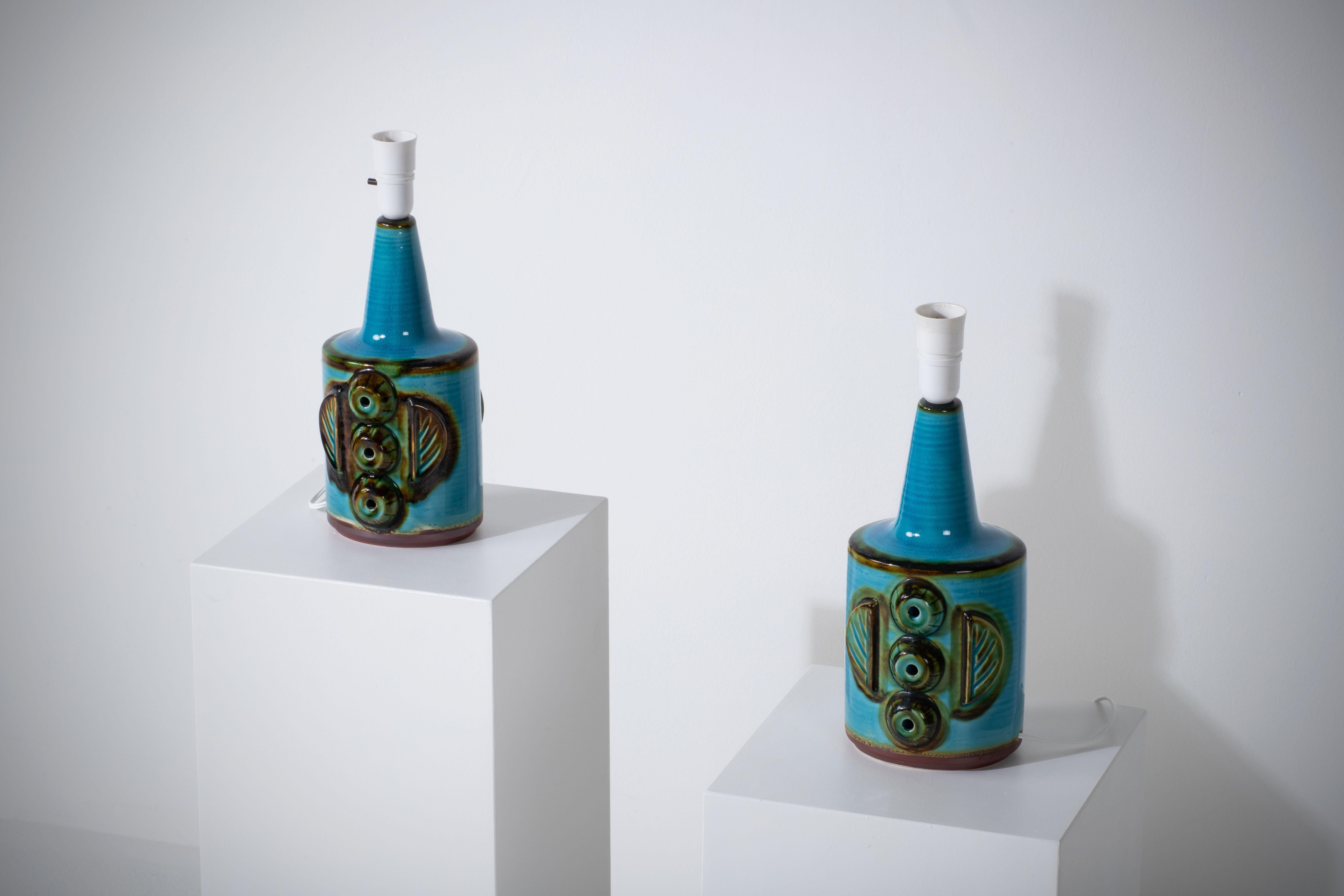 Pair of Turquoise Søholm Table Lamps by Einar Johansen, Denmark, 1960s For Sale 3