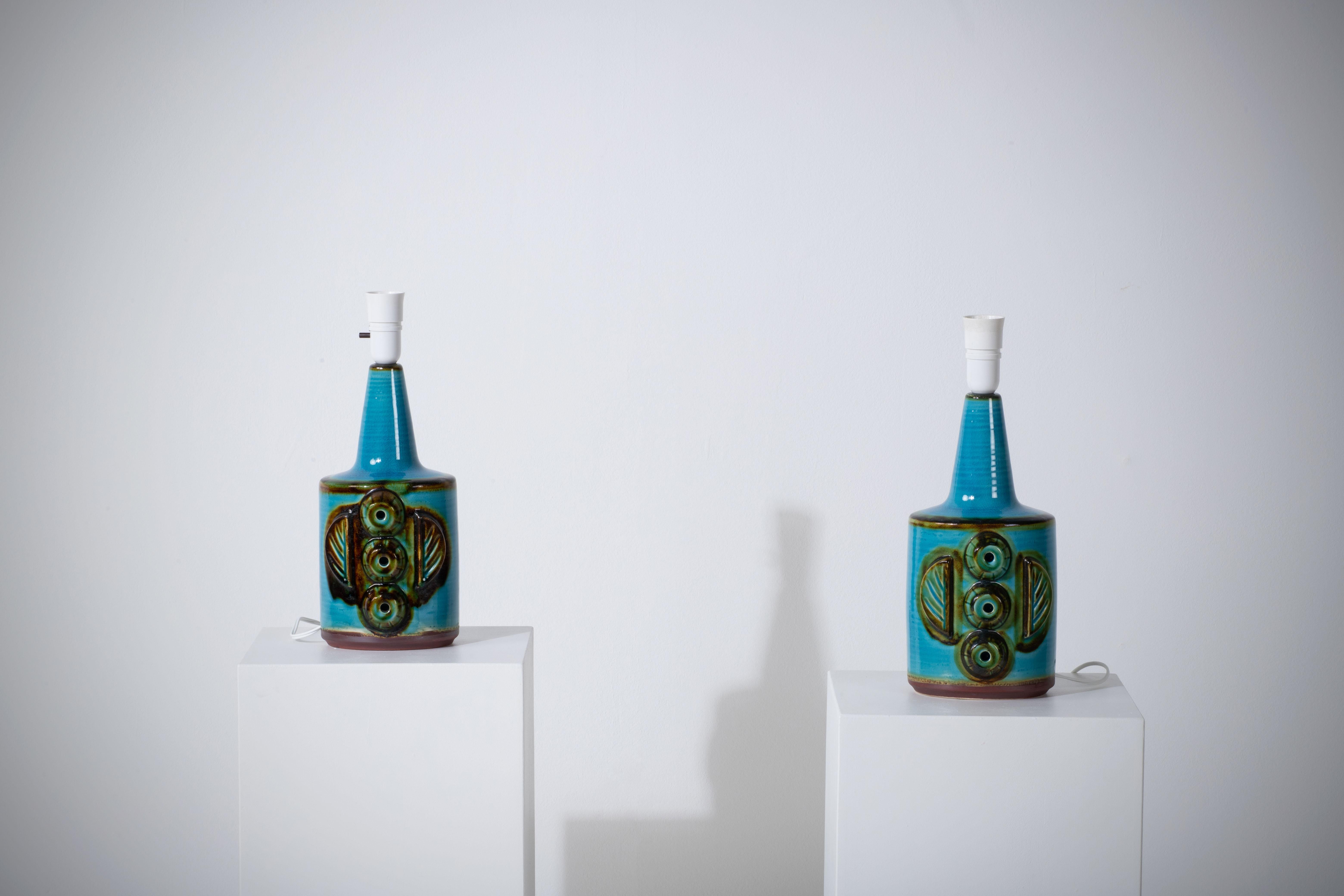 Pair of Turquoise Søholm Table Lamps by Einar Johansen, Denmark, 1960s For Sale 4