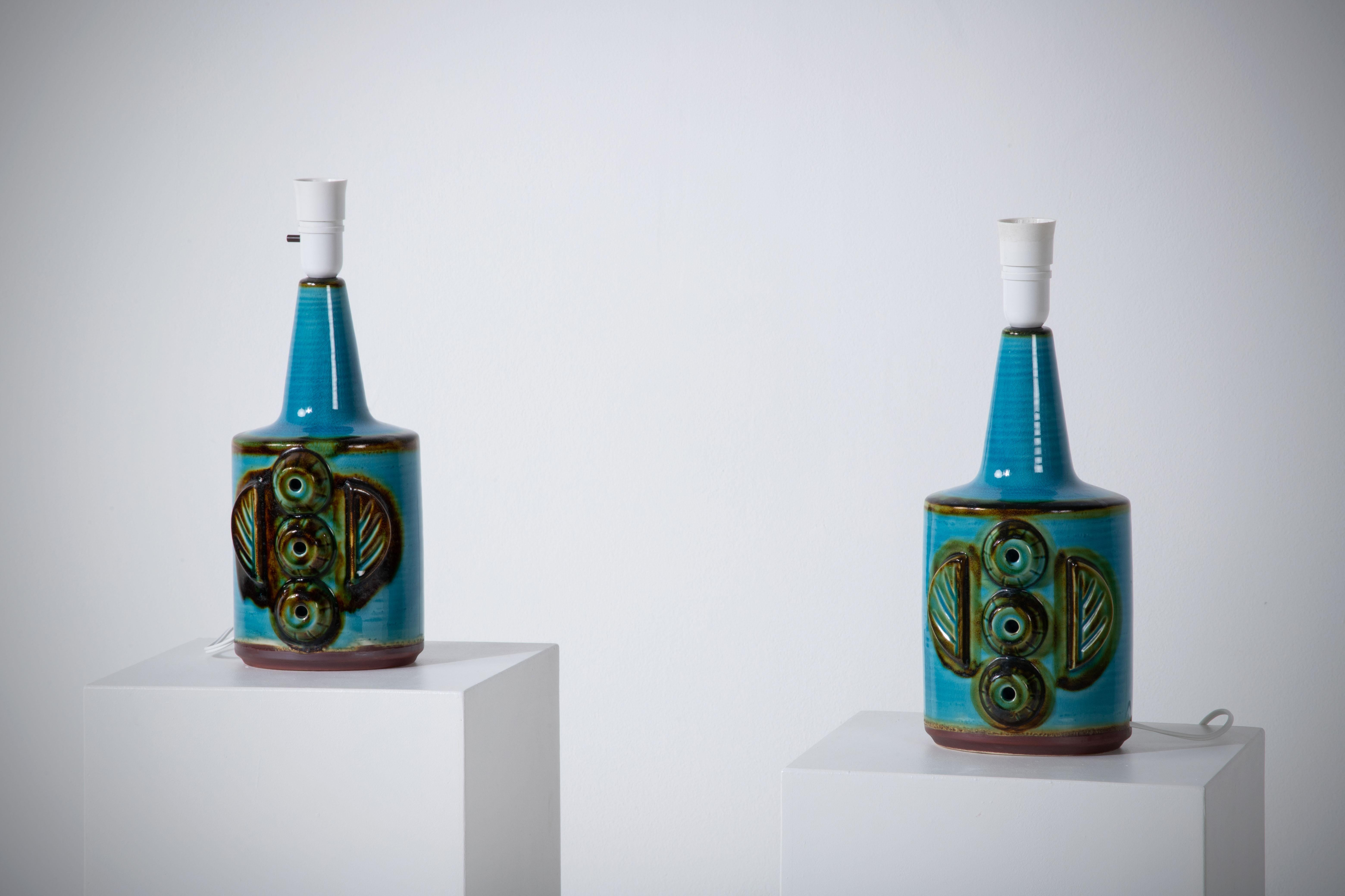 Pair of Turquoise Søholm Table Lamps by Einar Johansen, Denmark, 1960s For Sale 5