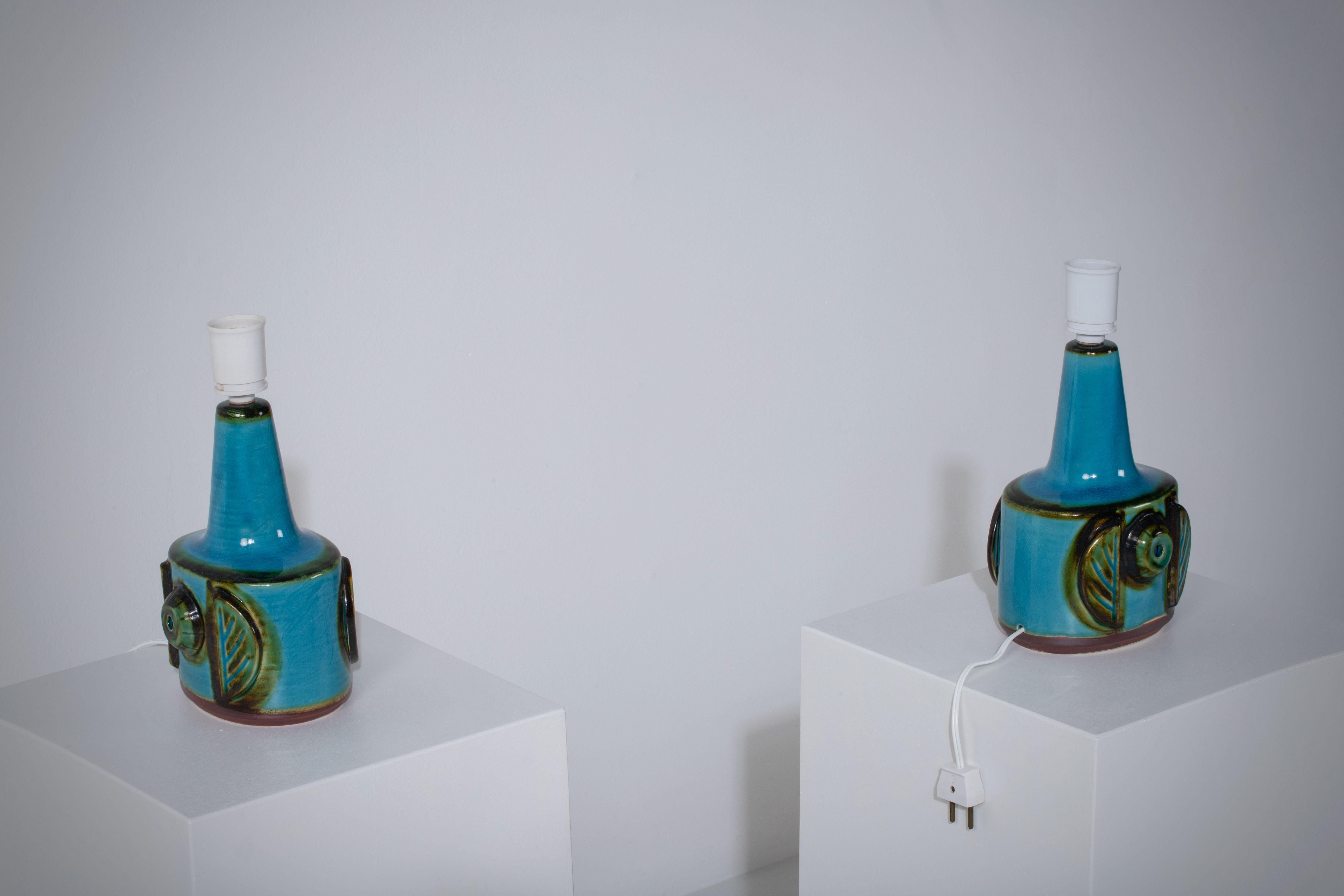 Pair of Turquoise Søholm Table Lamps by Einar Johansen, Denmark, 1960s For Sale 5