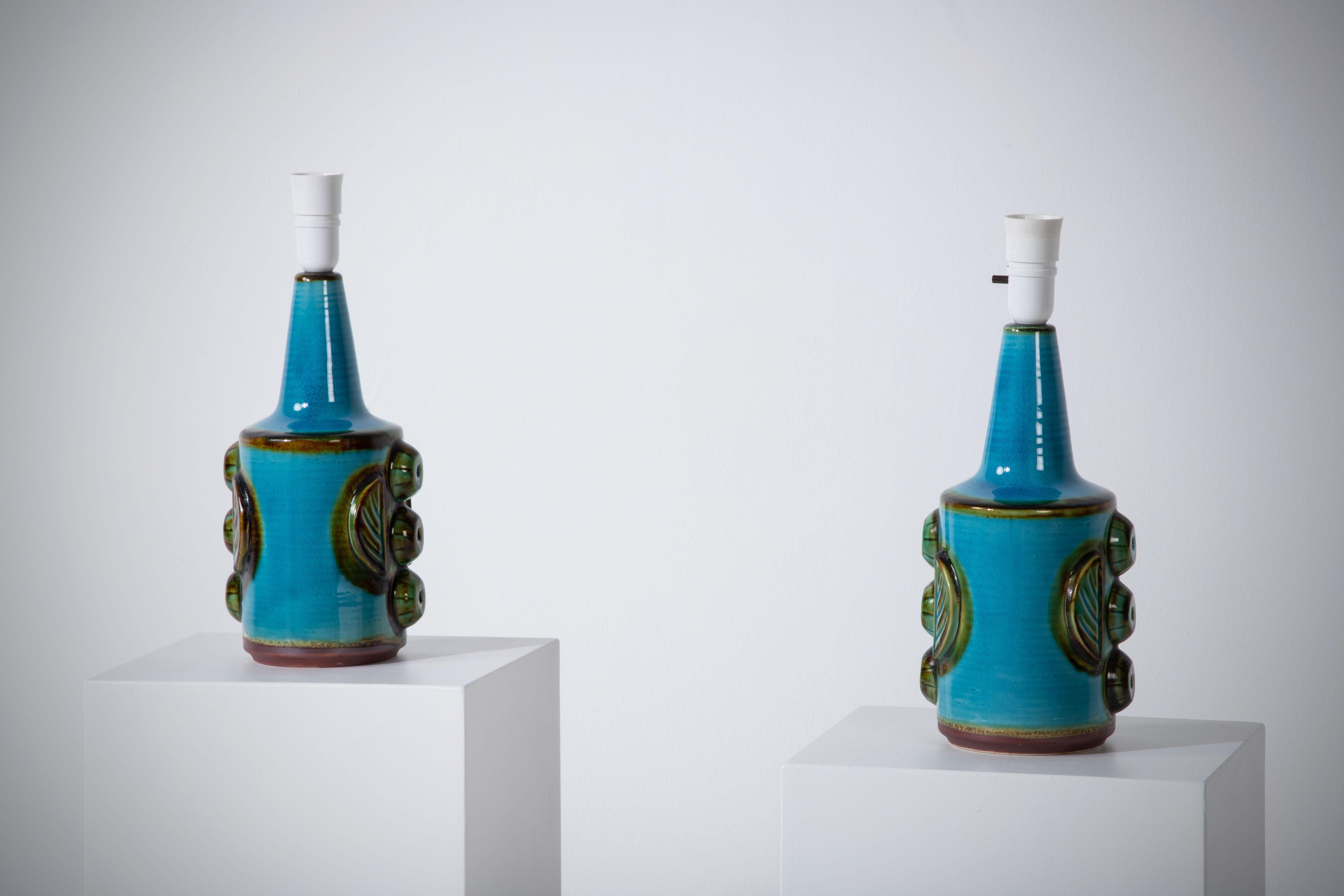 Pair of Turquoise Søholm Table Lamps by Einar Johansen, Denmark, 1960s For Sale 6