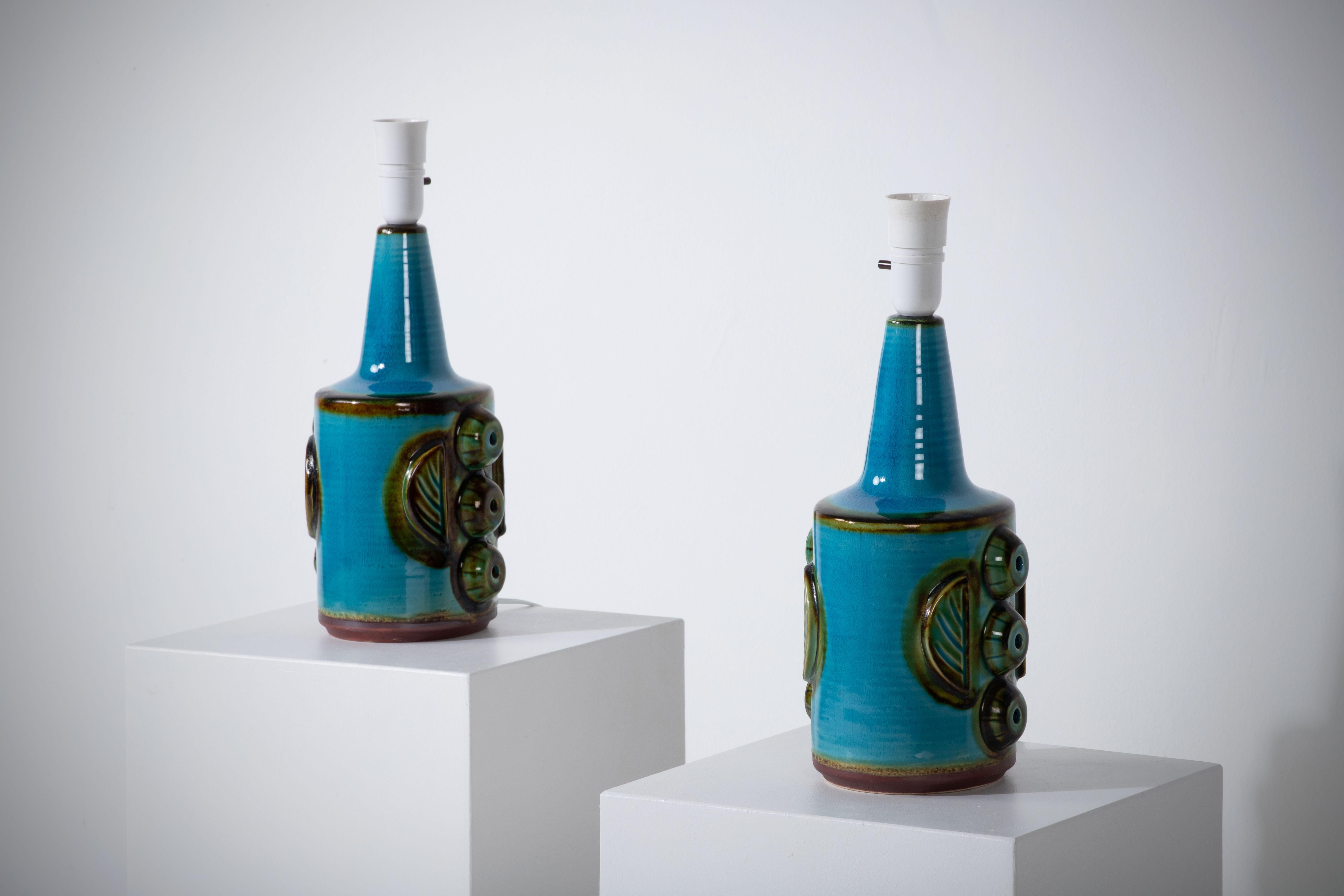 Pair of Turquoise Søholm Table Lamps by Einar Johansen, Denmark, 1960s For Sale 8