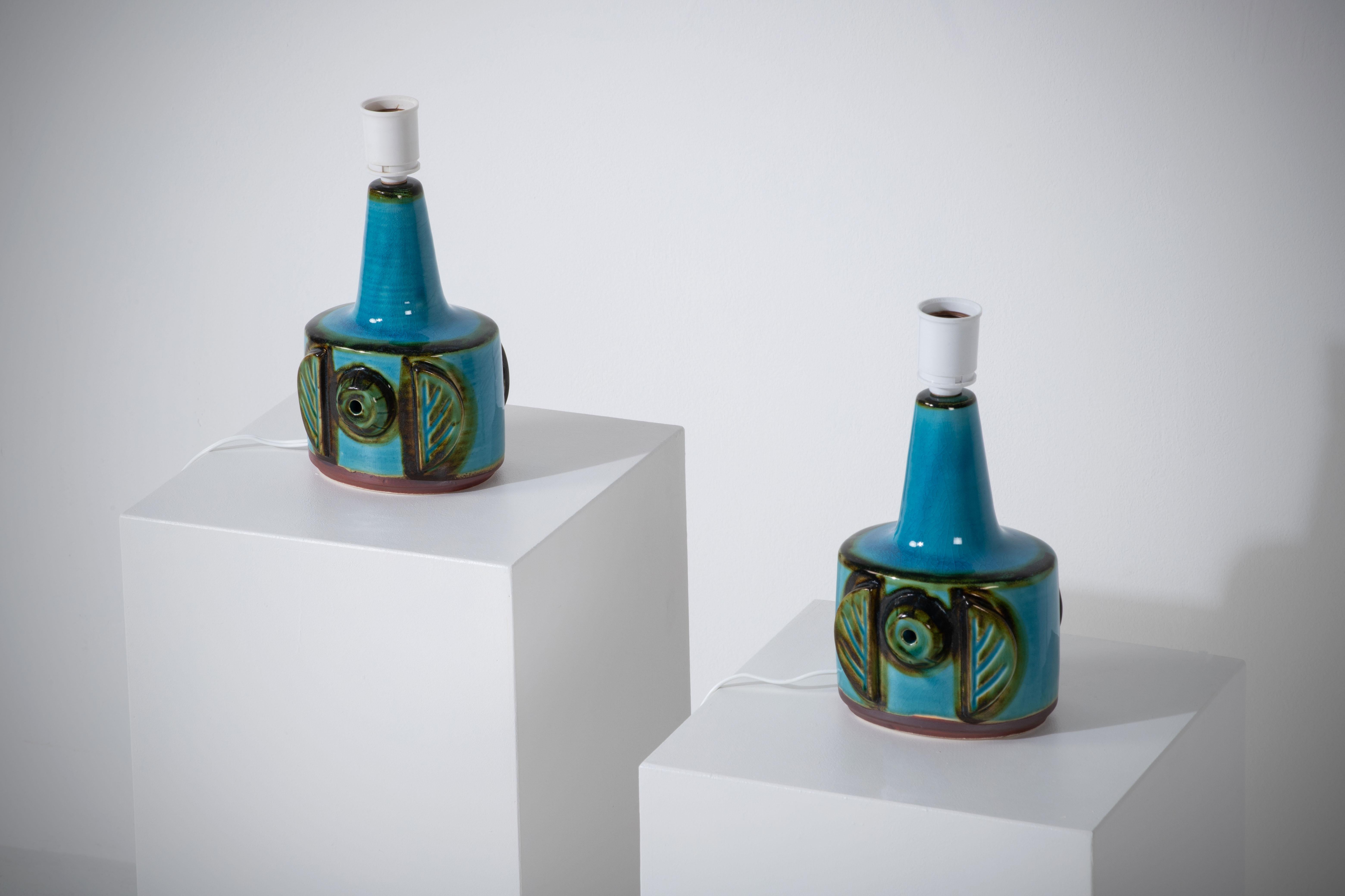 Mid-Century Modern Pair of Turquoise Søholm Table Lamps by Einar Johansen, Denmark, 1960s For Sale