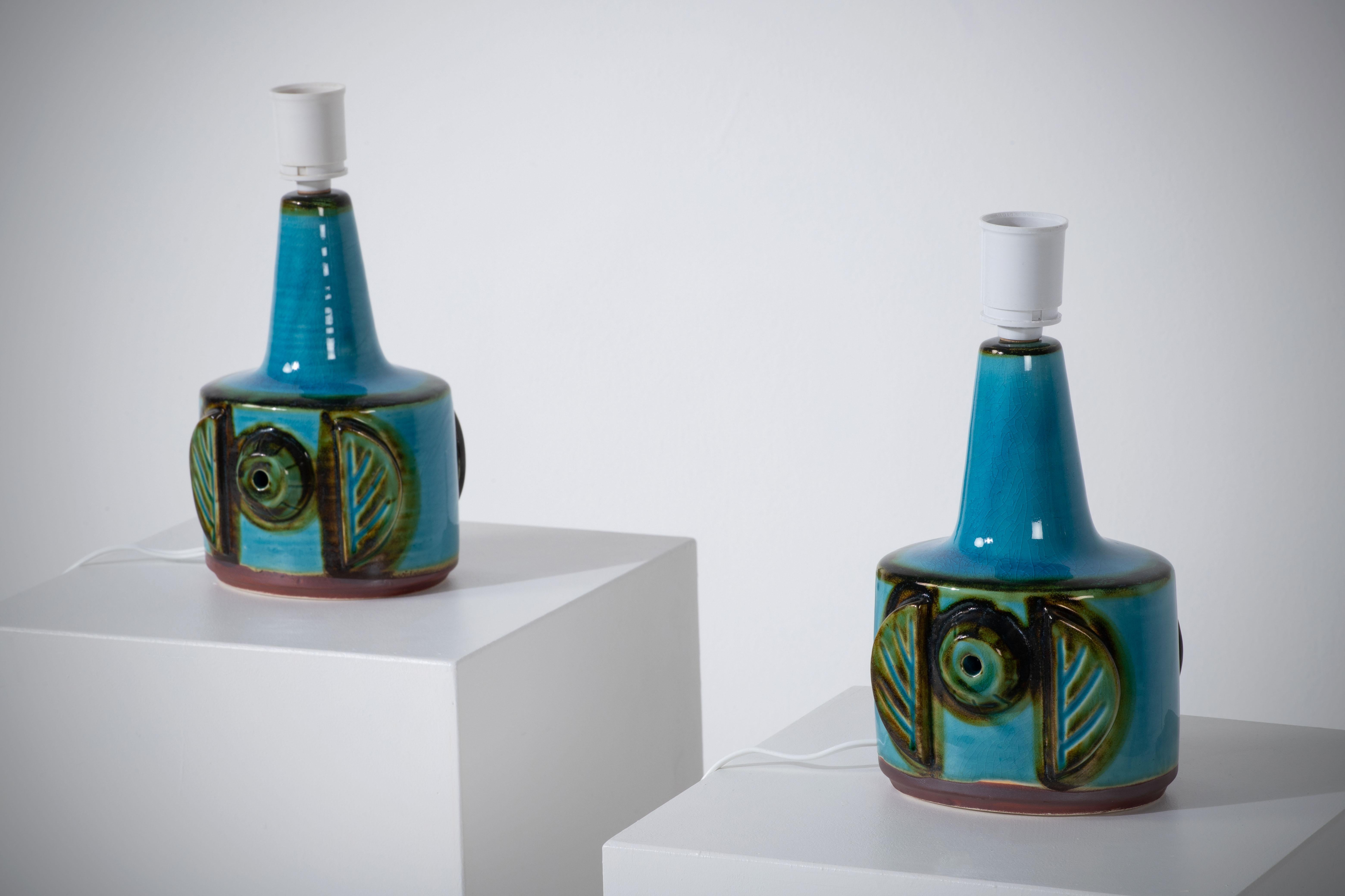 Danish Pair of Turquoise Søholm Table Lamps by Einar Johansen, Denmark, 1960s For Sale