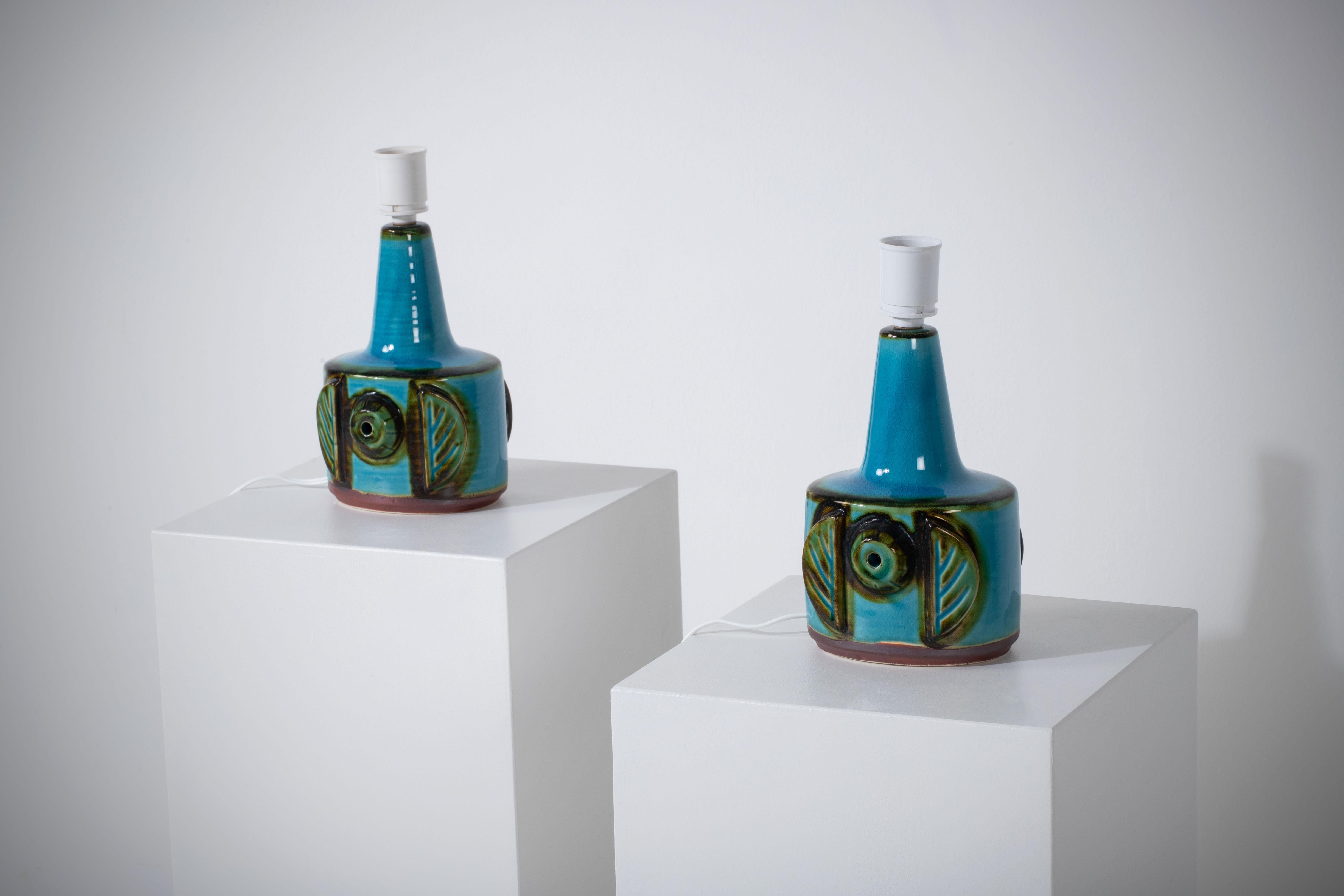 Pair of Turquoise Søholm Table Lamps by Einar Johansen, Denmark, 1960s In Good Condition For Sale In Wiesbaden, DE