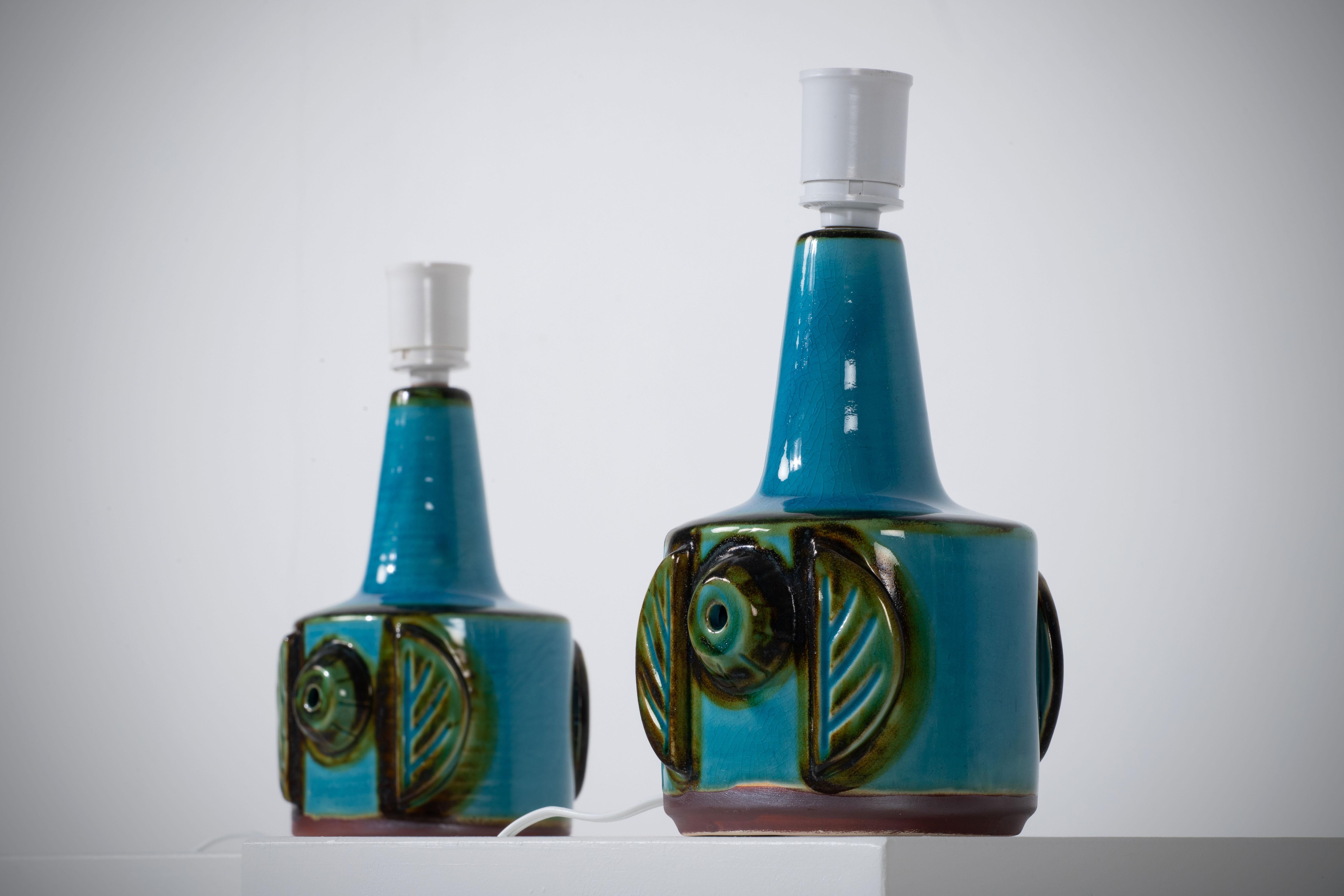 Pair of Turquoise Søholm Table Lamps by Einar Johansen, Denmark, 1960s For Sale 2