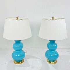 Pair of Turquoise Triple Gourd Ceramic Table Lamps